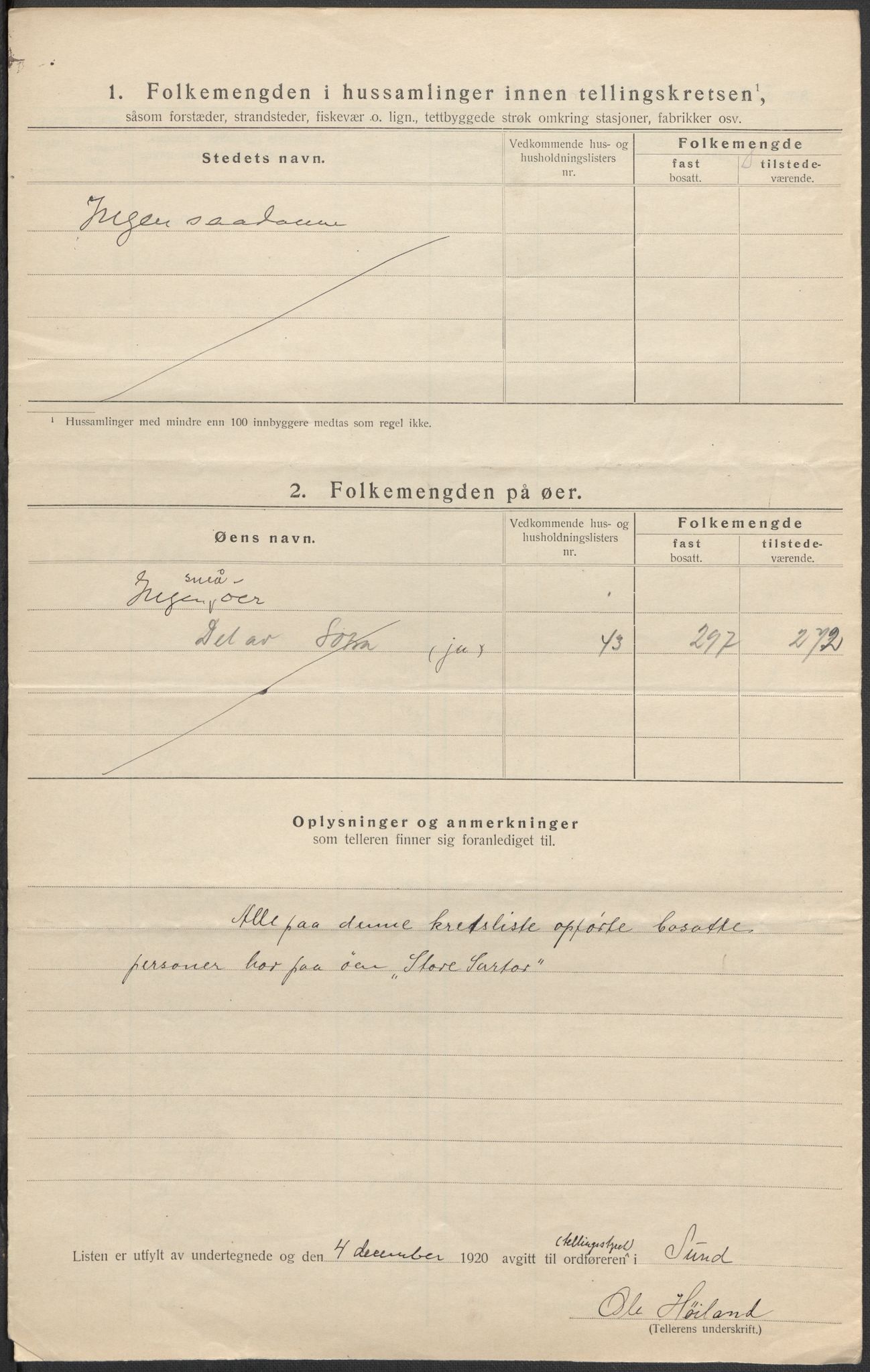 SAB, 1920 census for Sund, 1920, p. 16