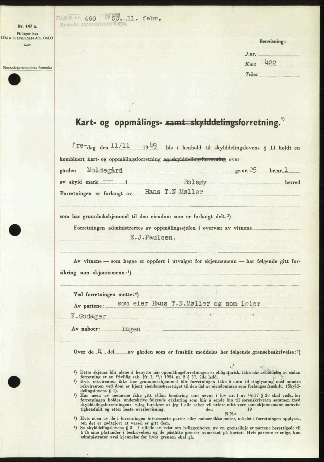 Romsdal sorenskriveri, AV/SAT-A-4149/1/2/2C: Mortgage book no. A32, 1950-1950, Diary no: : 460/1950