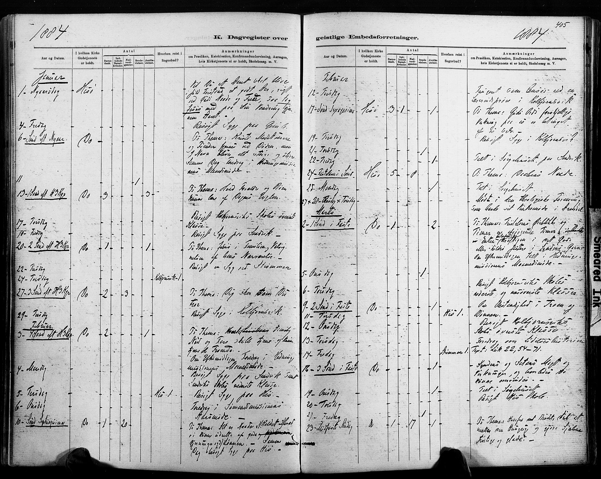 Hisøy sokneprestkontor, AV/SAK-1111-0020/F/Fa/L0003: Parish register (official) no. A 3, 1881-1894, p. 405