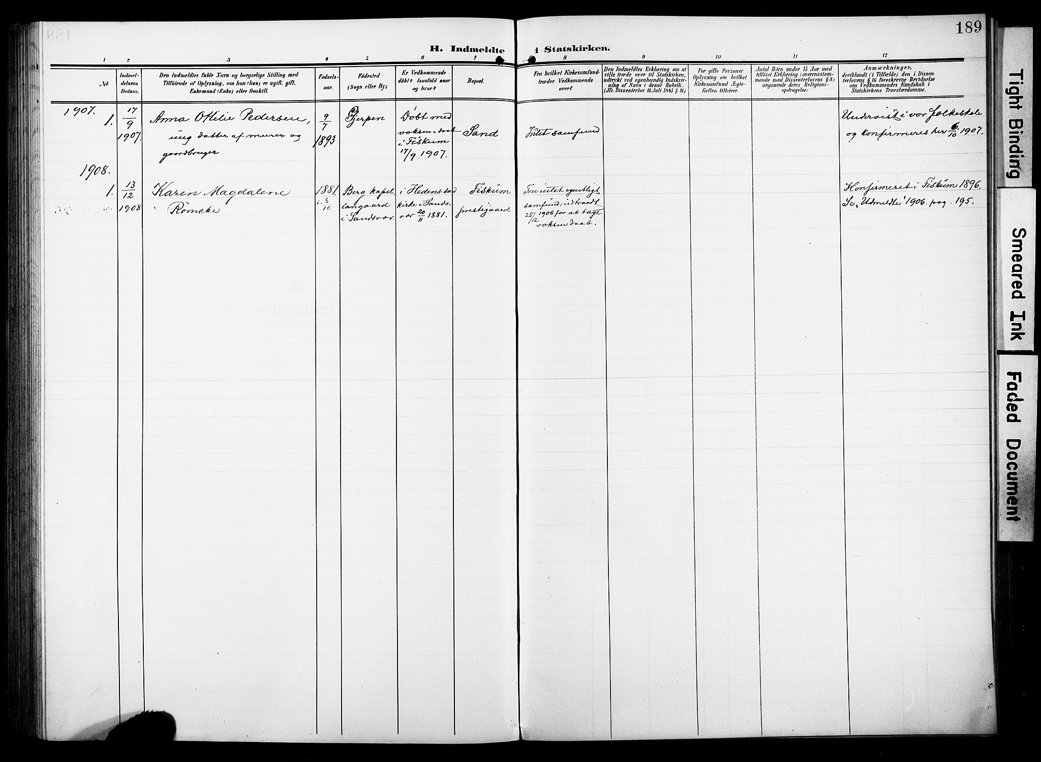 Fiskum kirkebøker, SAKO/A-15/F/Fa/L0004: Parish register (official) no. 4, 1906-1924, p. 189