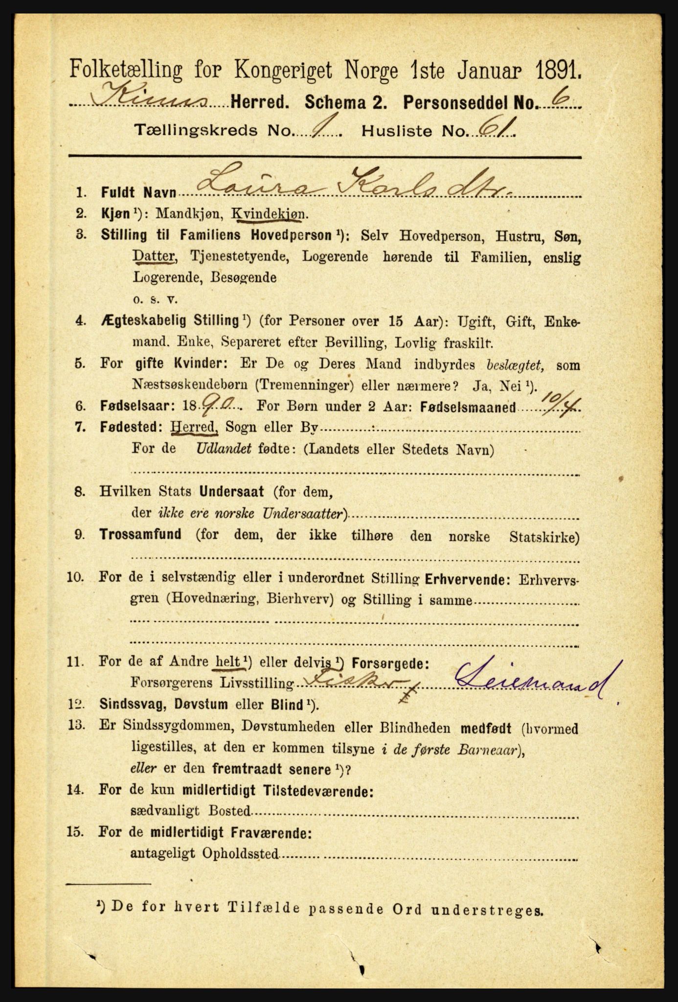 RA, 1891 census for 1437 Kinn, 1891, p. 470