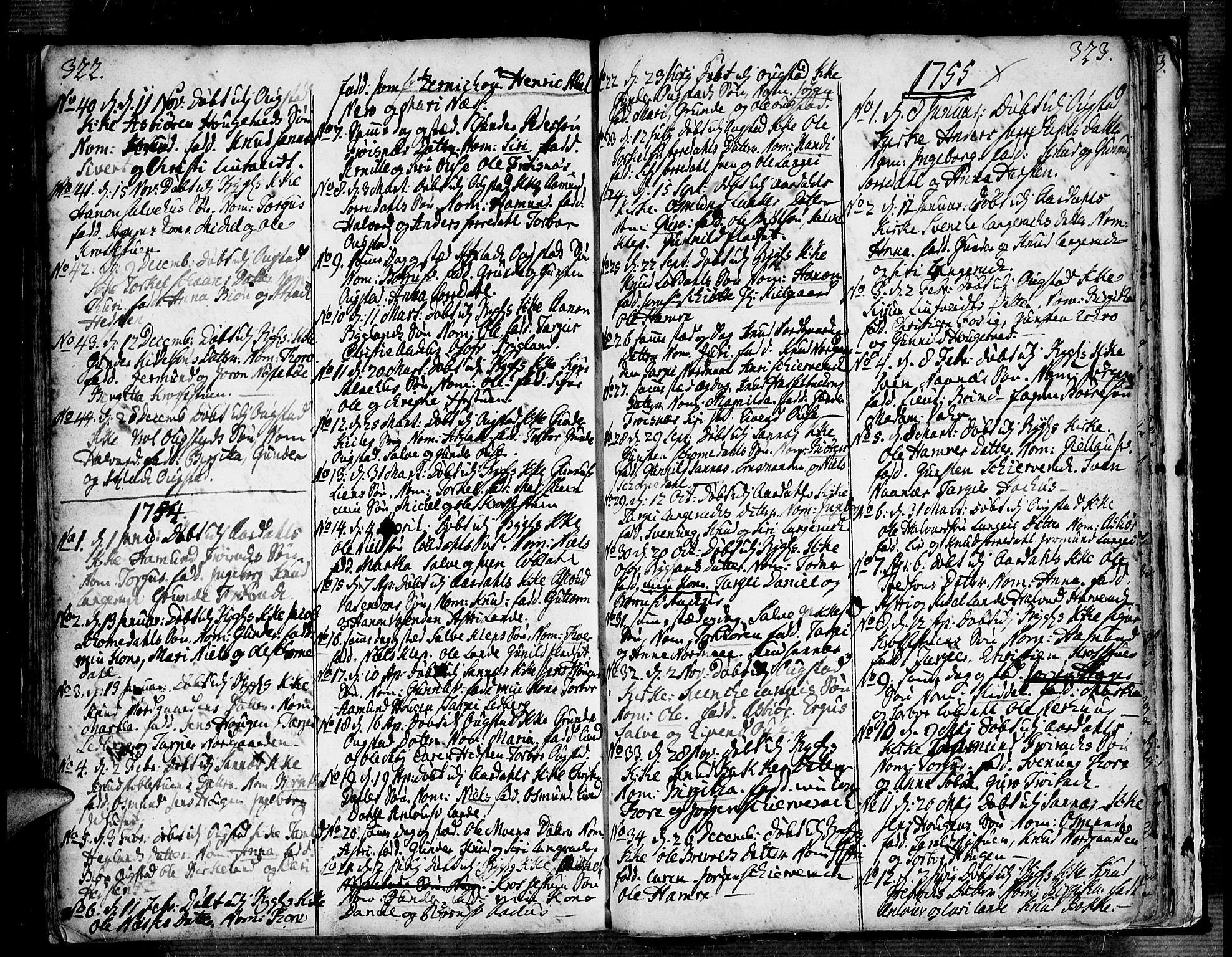 Bygland sokneprestkontor, SAK/1111-0006/F/Fa/Fab/L0001: Parish register (official) no. A 1, 1725-1766, p. 322-323