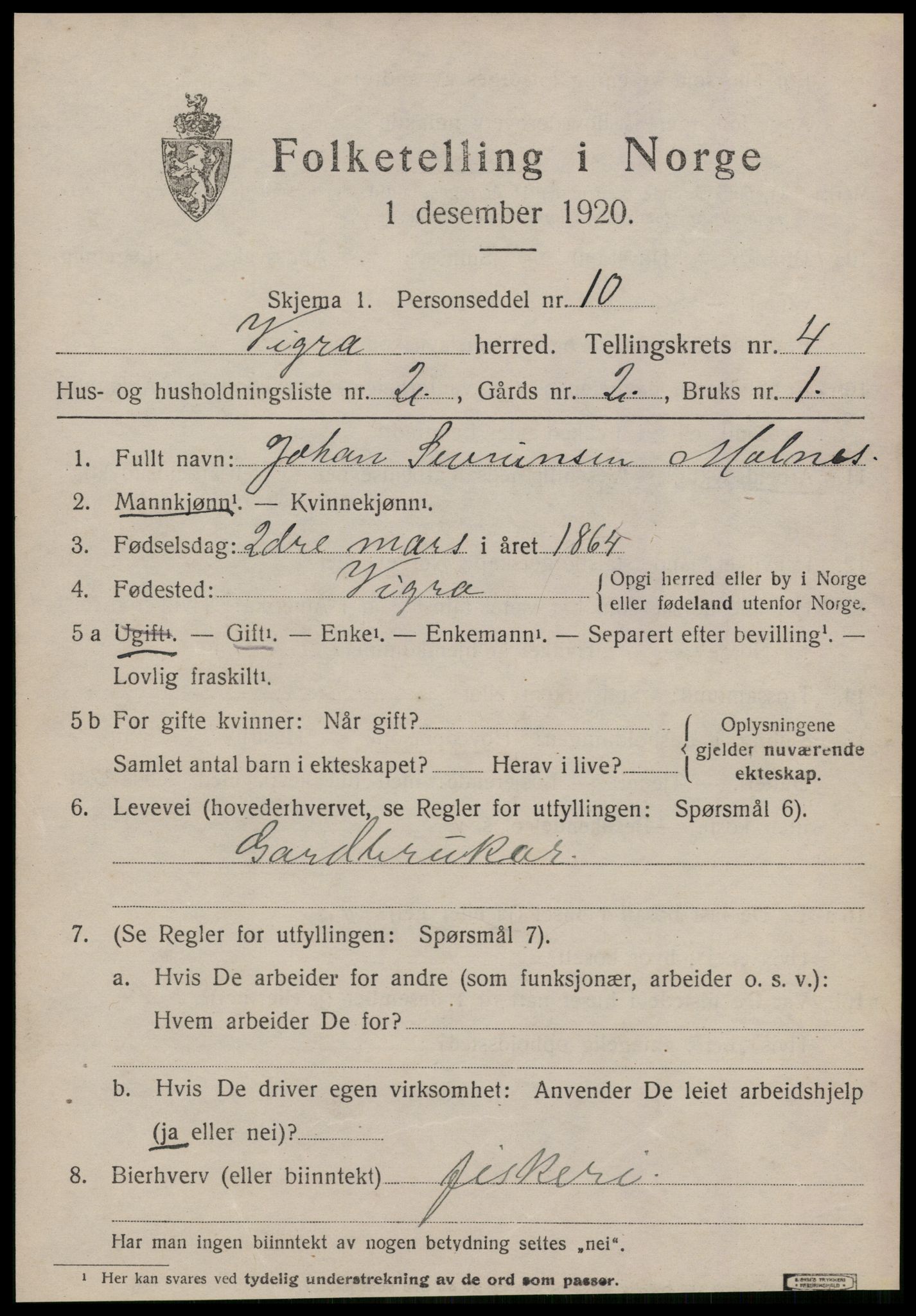 SAT, 1920 census for Vigra, 1920, p. 1766
