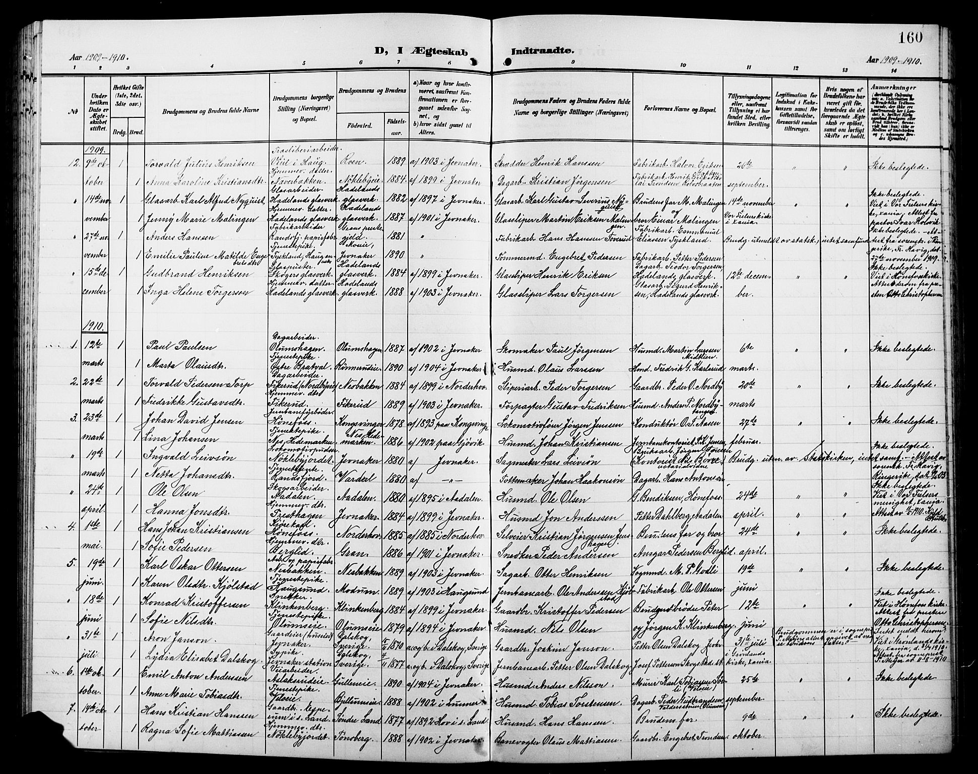 Jevnaker prestekontor, SAH/PREST-116/H/Ha/Hab/L0004: Parish register (copy) no. 4, 1907-1918, p. 160