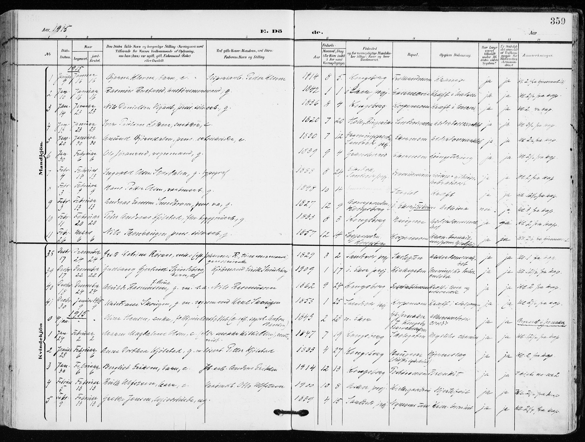 Kongsberg kirkebøker, SAKO/A-22/F/Fb/L0004: Parish register (official) no. II 4, 1906-1918, p. 359