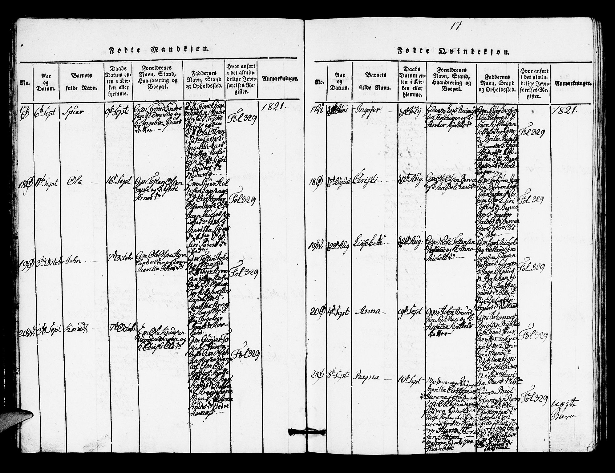 Kvam sokneprestembete, AV/SAB-A-76201/H/Hab: Parish register (copy) no. A 1, 1818-1832, p. 17