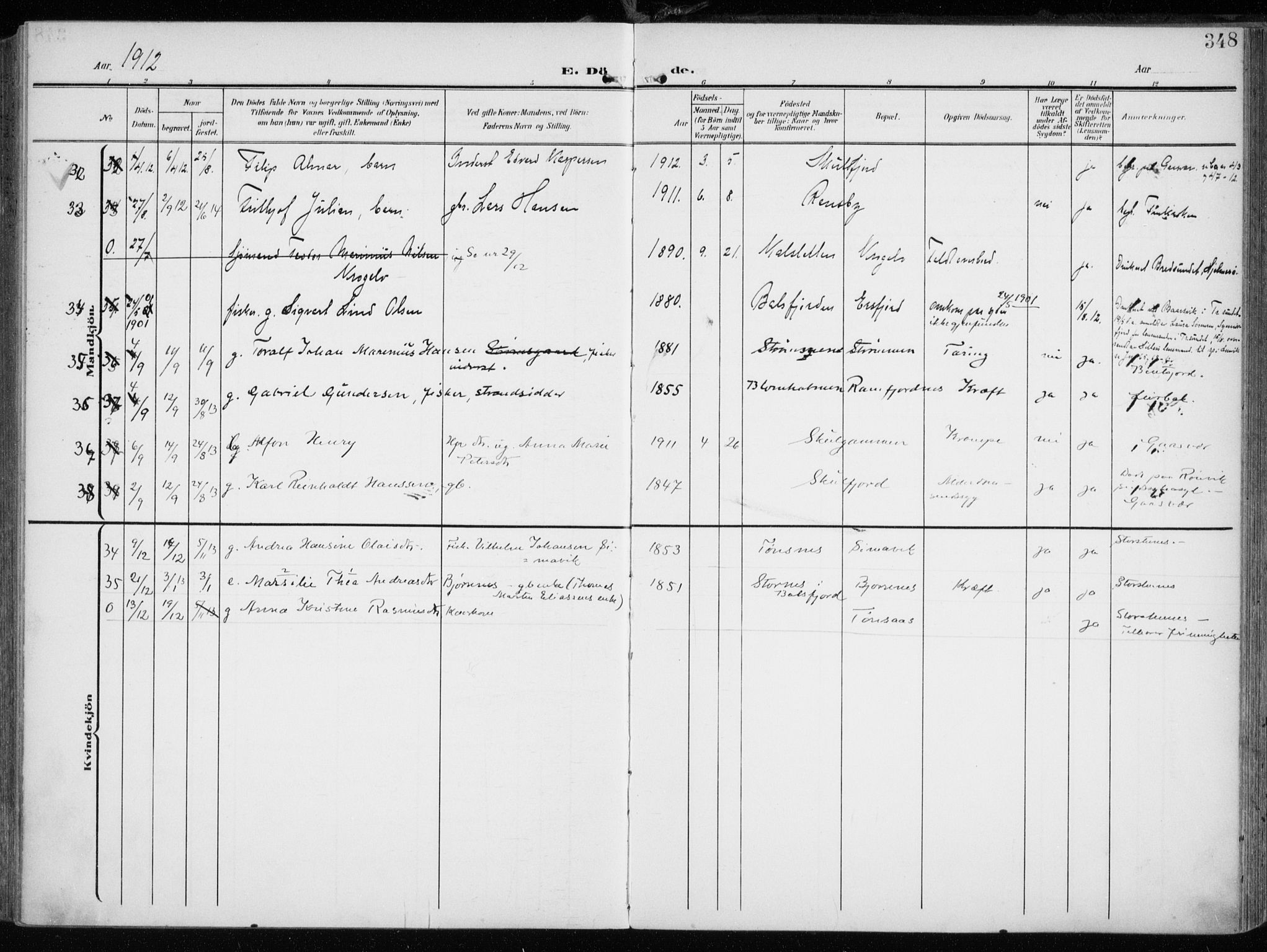 Tromsøysund sokneprestkontor, AV/SATØ-S-1304/G/Ga/L0007kirke: Parish register (official) no. 7, 1907-1914, p. 348