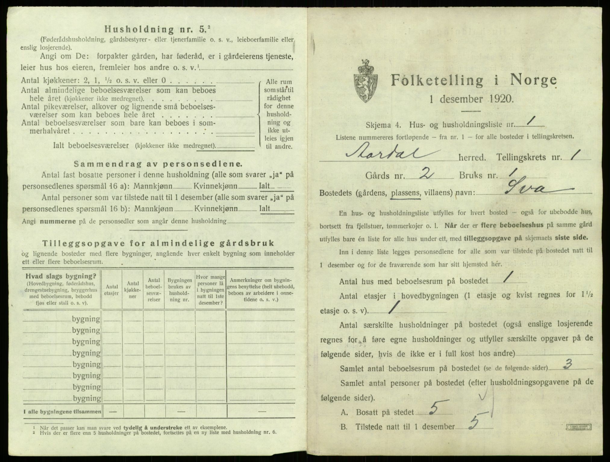 SAB, 1920 census for Årdal, 1920, p. 32