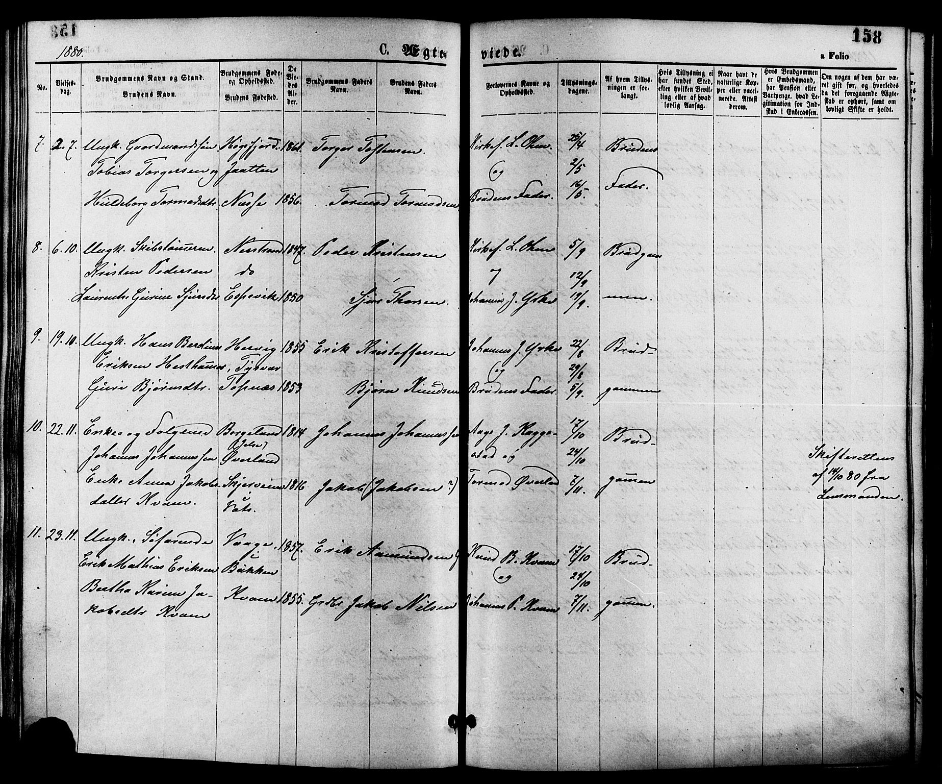 Nedstrand sokneprestkontor, AV/SAST-A-101841/01/IV: Parish register (official) no. A 11, 1877-1887, p. 158