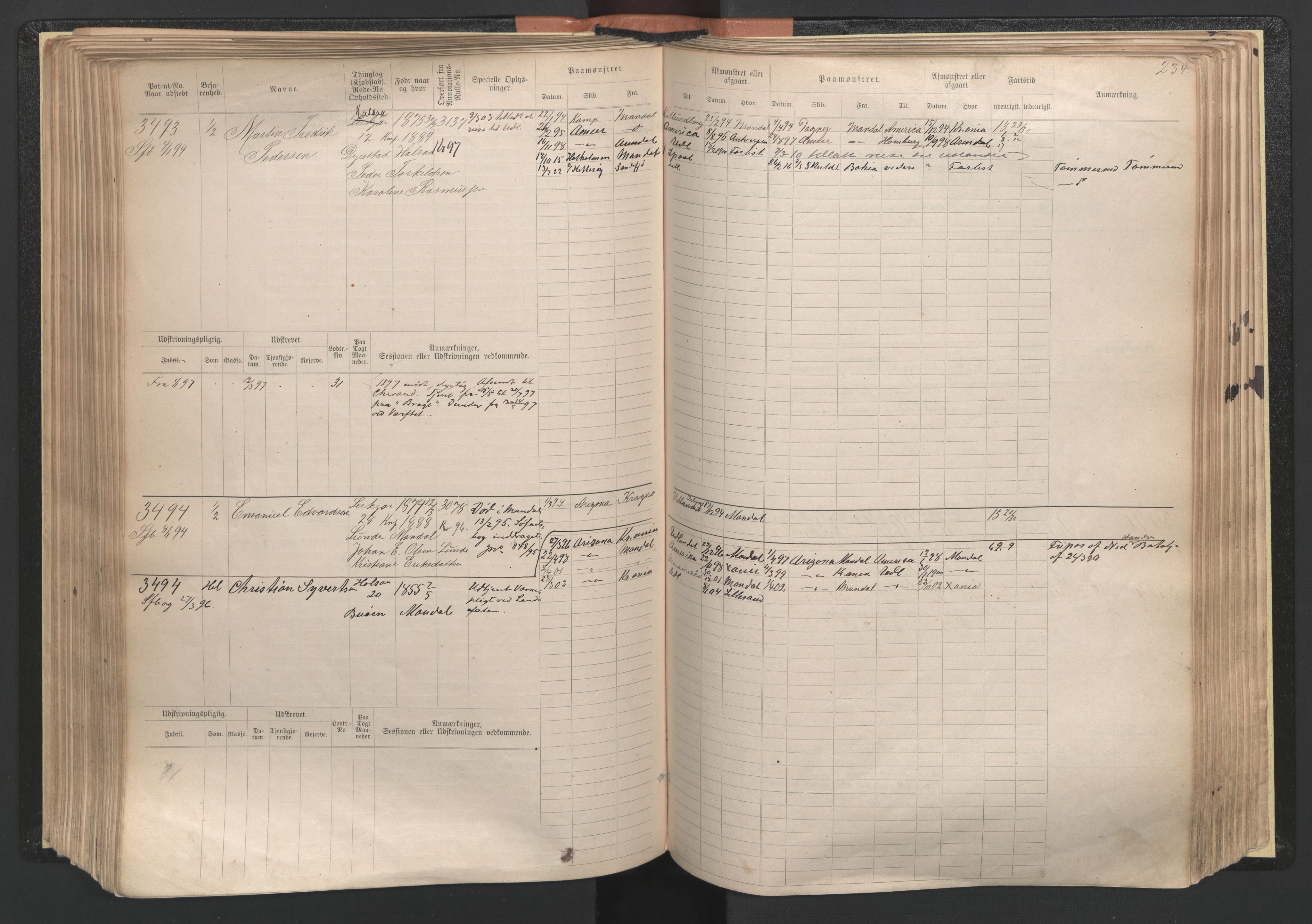 Mandal mønstringskrets, AV/SAK-2031-0016/F/Fb/L0005: Hovedrulle nr 3033-3794, L-10, 1888-1940, p. 236