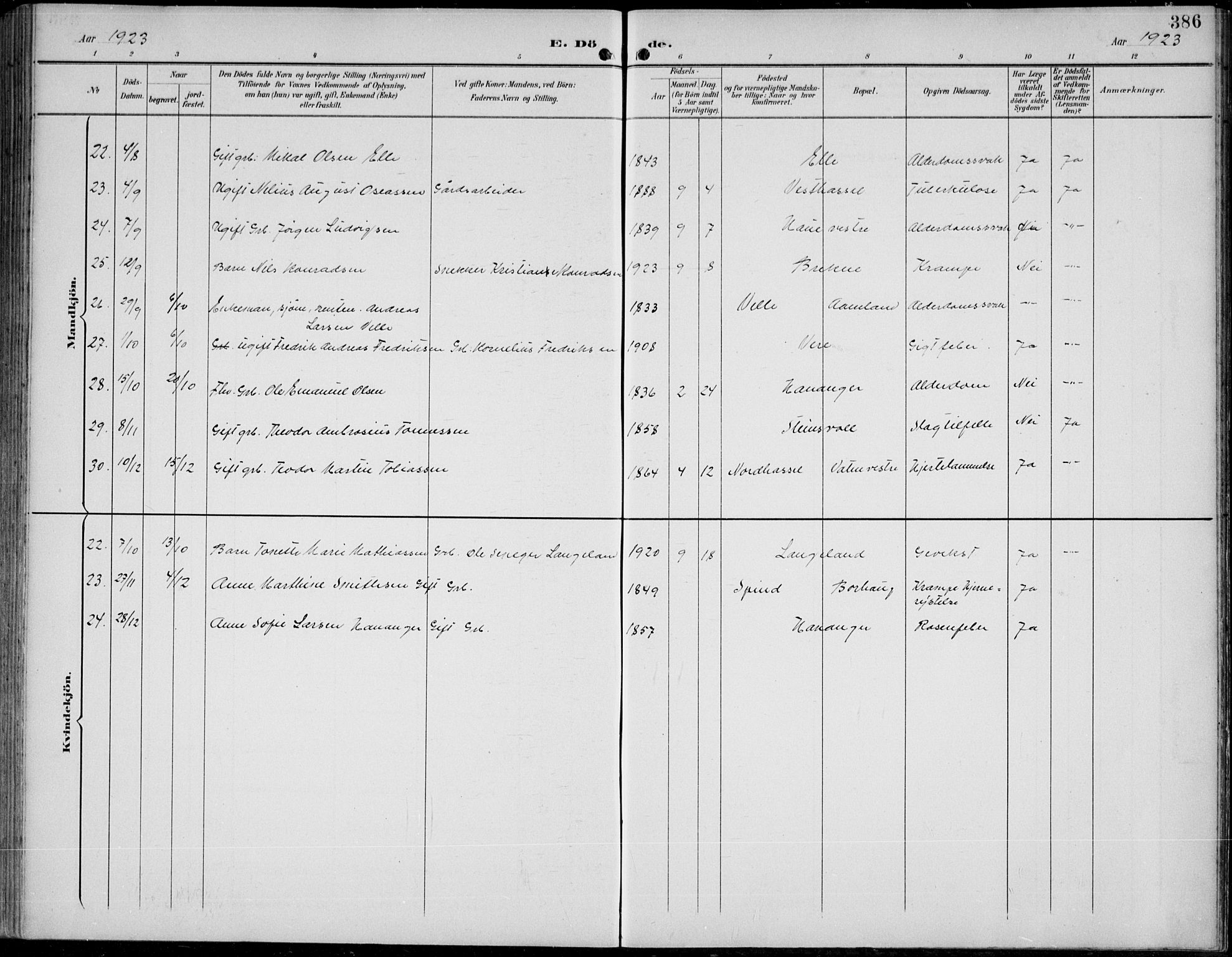 Lista sokneprestkontor, AV/SAK-1111-0027/F/Fb/L0005: Parish register (copy) no. B 5, 1892-1923, p. 386