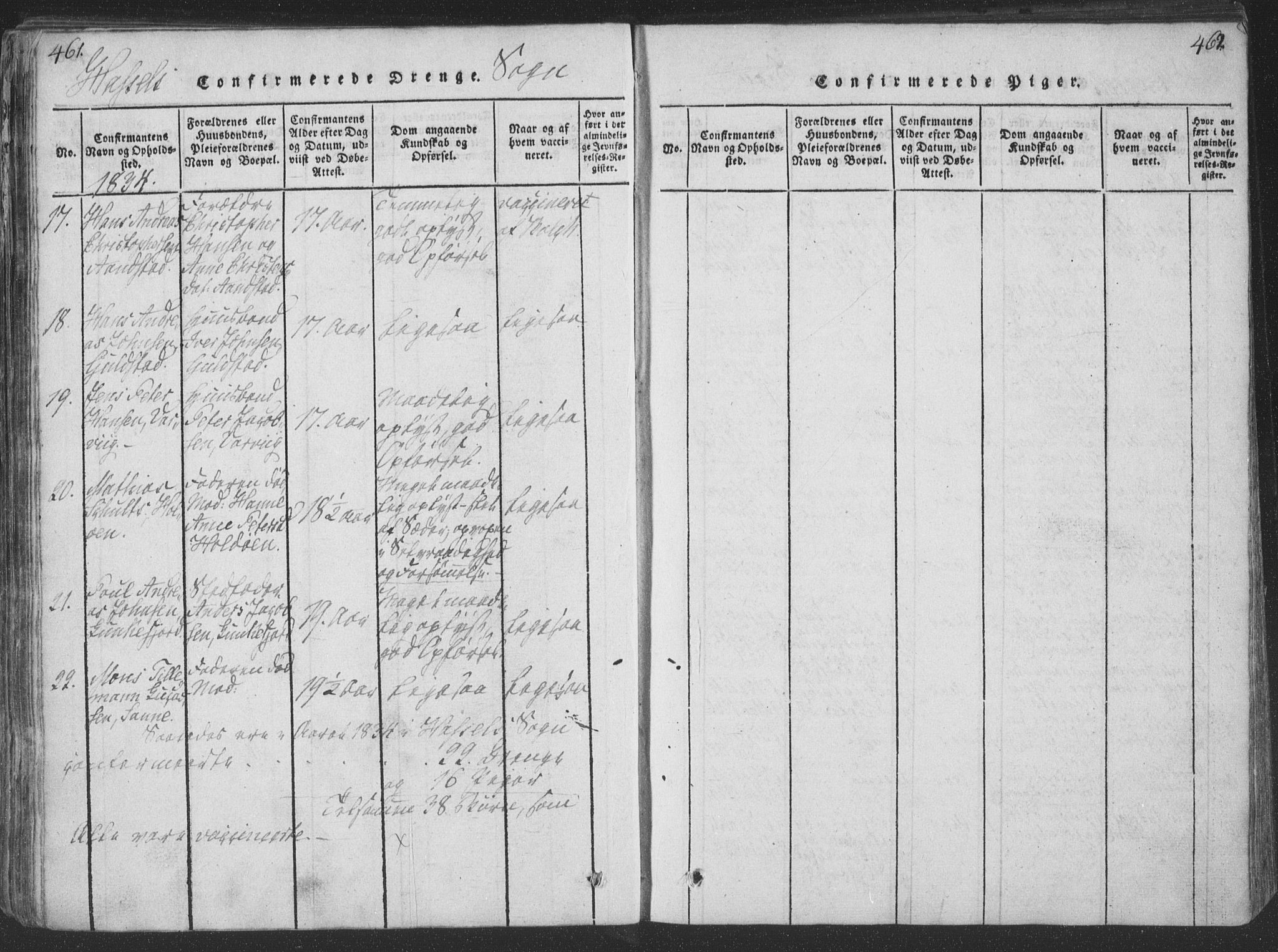 Ministerialprotokoller, klokkerbøker og fødselsregistre - Nordland, SAT/A-1459/888/L1262: Parish register (copy) no. 888C01, 1820-1836, p. 461-462