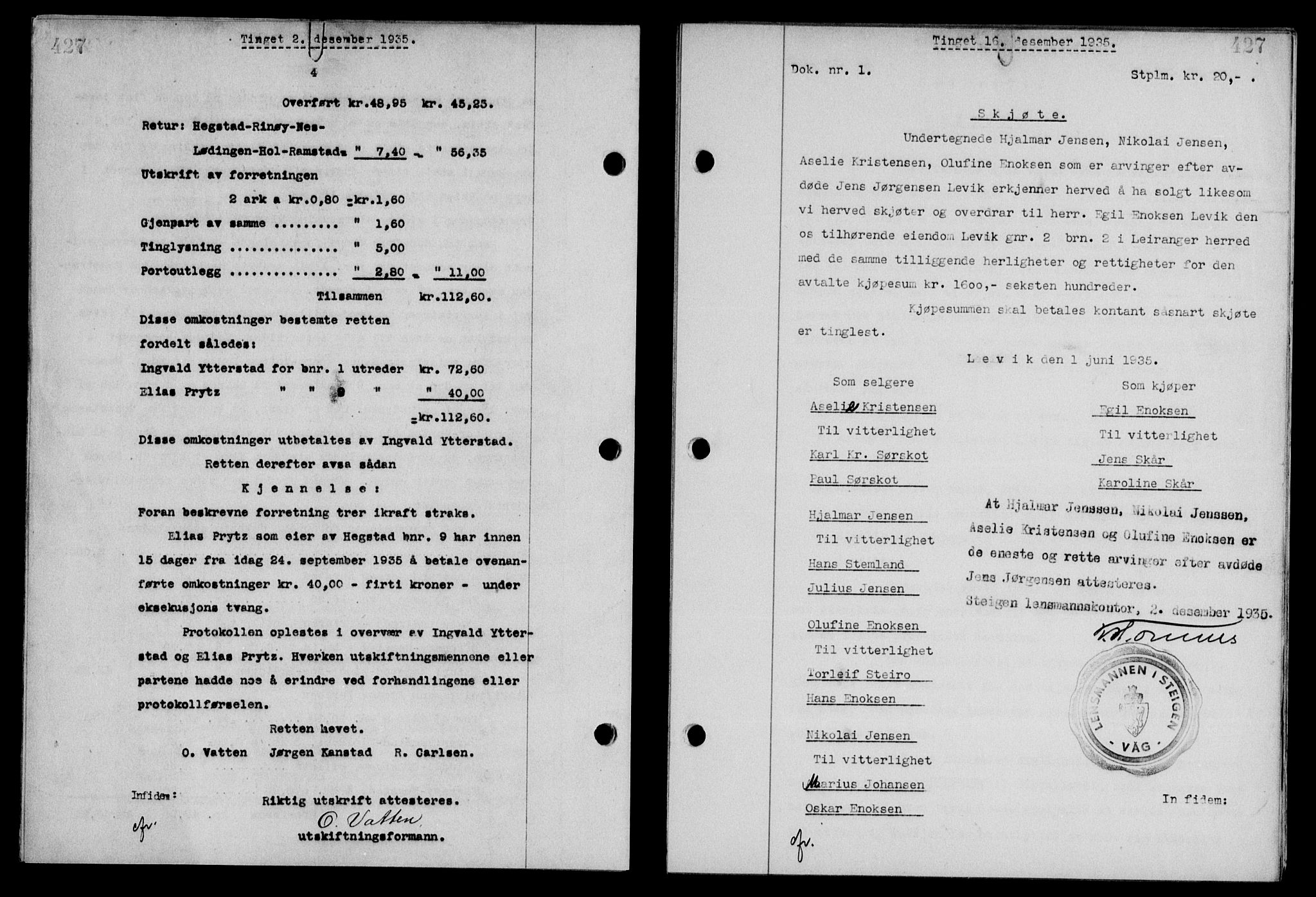 Steigen og Ofoten sorenskriveri, SAT/A-0030/1/2/2C/L0026: Mortgage book no. 30, 1935-1936, Deed date: 16.12.1935