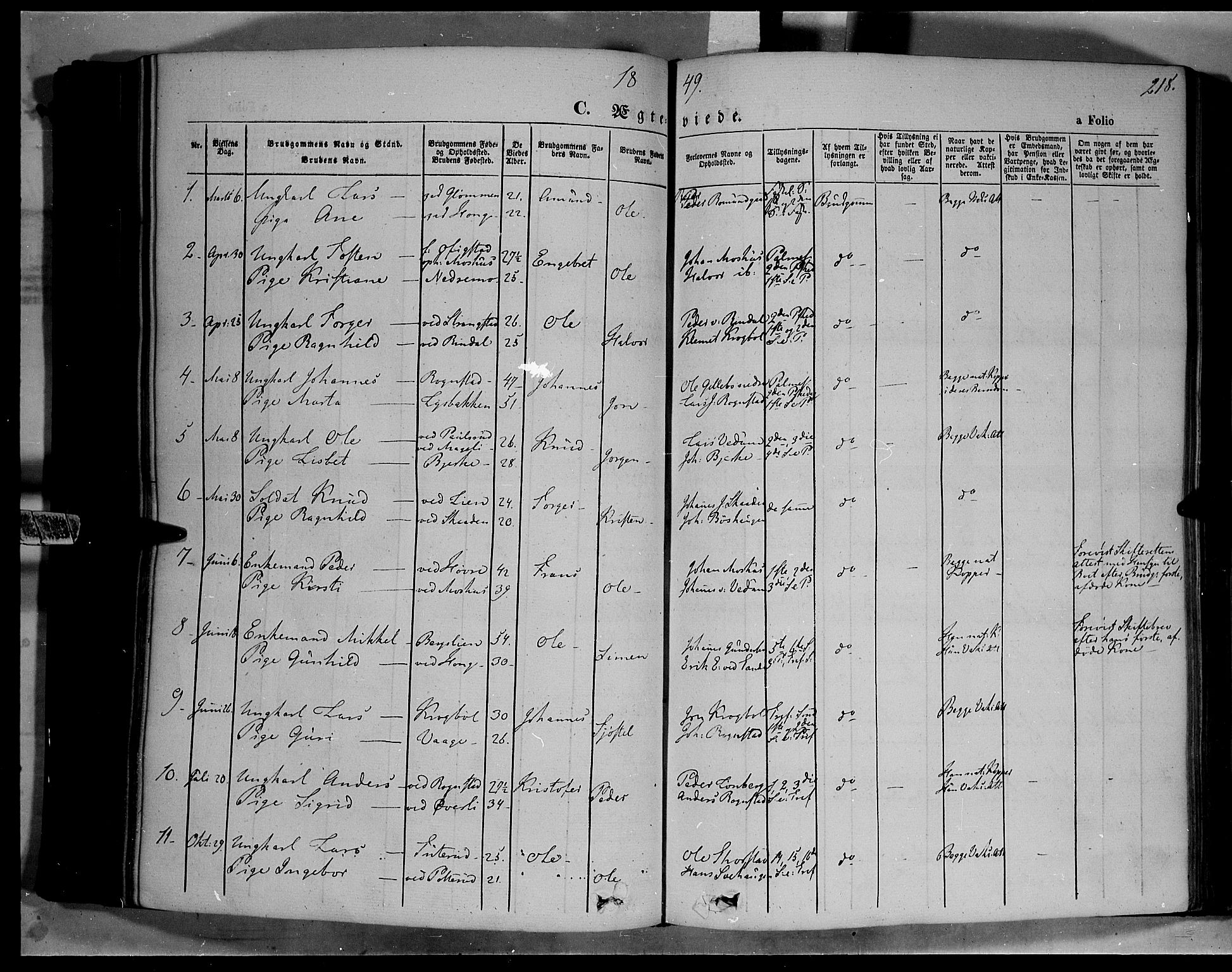 Øyer prestekontor, SAH/PREST-084/H/Ha/Haa/L0005: Parish register (official) no. 5, 1842-1857, p. 218