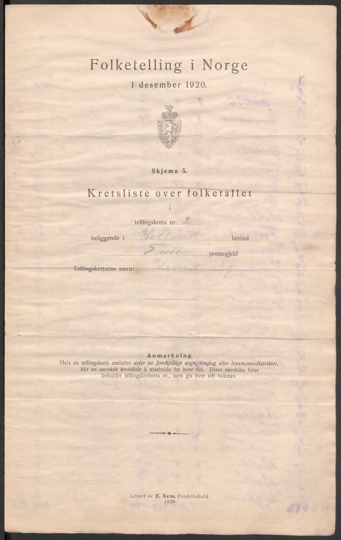 SAST, 1920 census for Hetland, 1920, p. 11