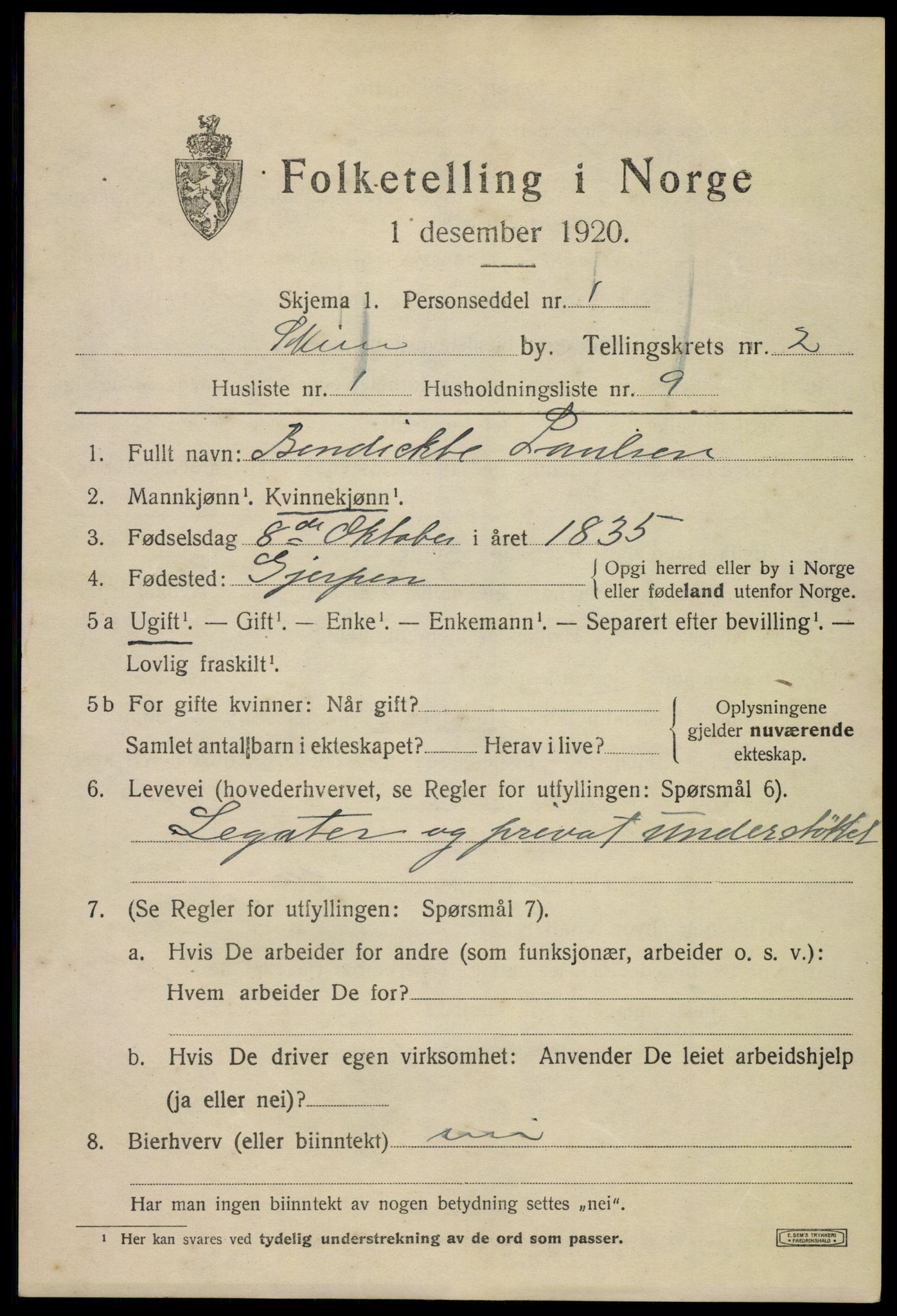 SAKO, 1920 census for Skien, 1920, p. 13546