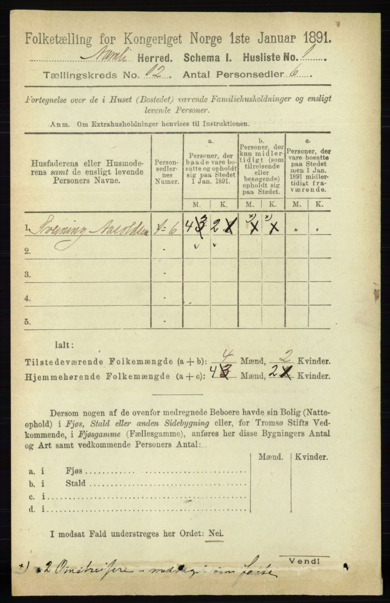 RA, 1891 census for 0929 Åmli, 1891, p. 2018