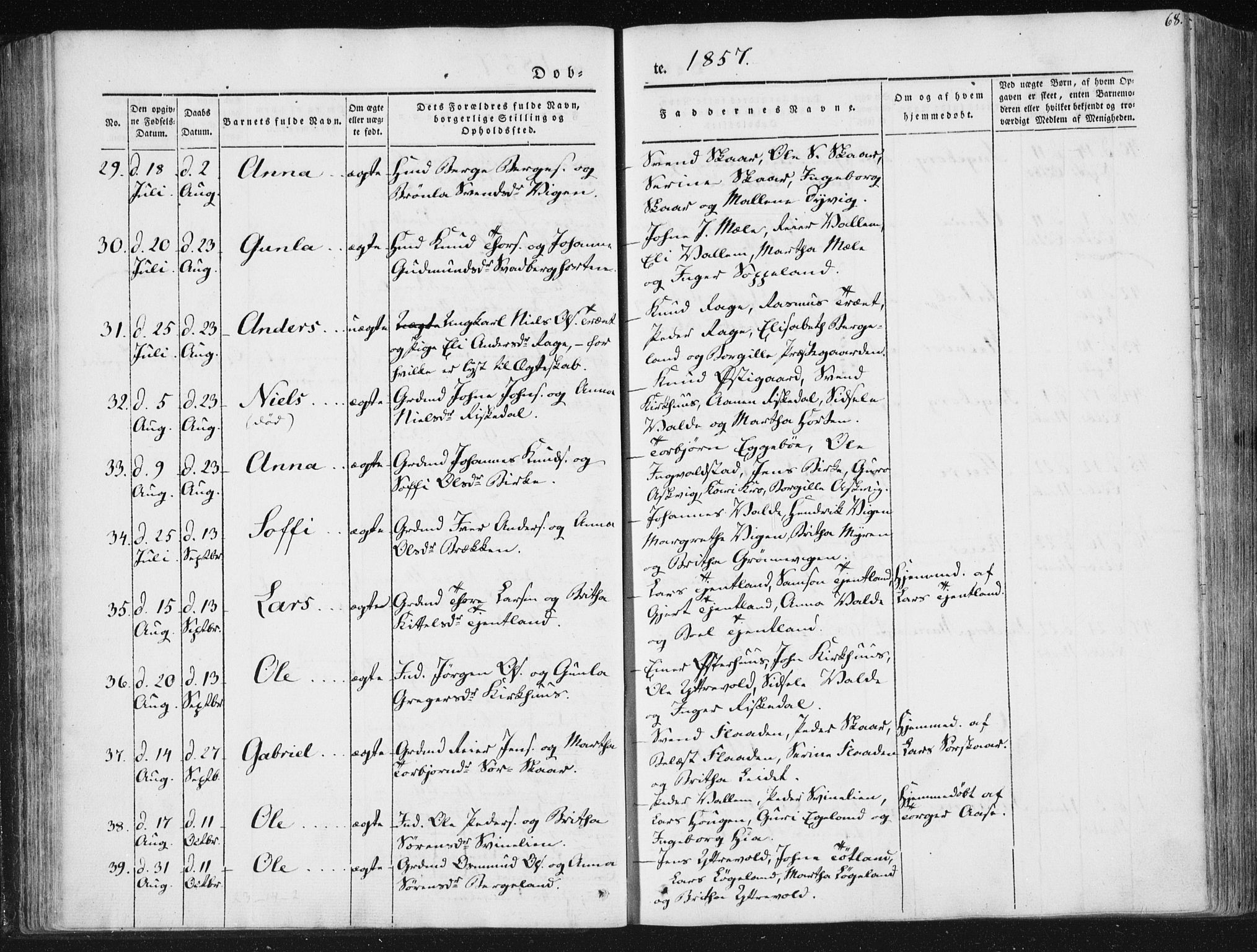 Hjelmeland sokneprestkontor, AV/SAST-A-101843/01/IV/L0008: Parish register (official) no. A 8, 1842-1861, p. 68