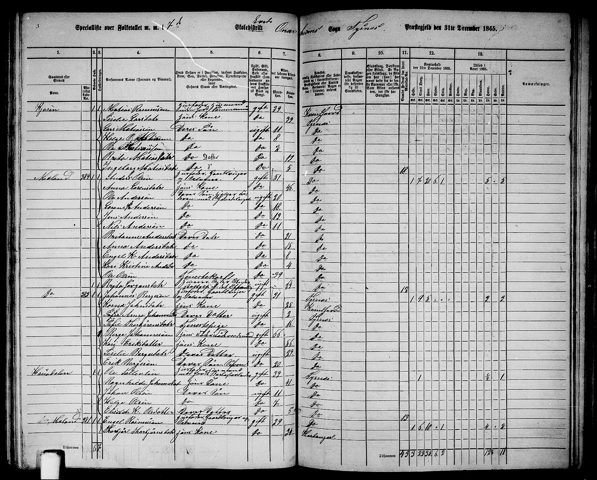 RA, 1865 census for Tysnes, 1865, p. 140