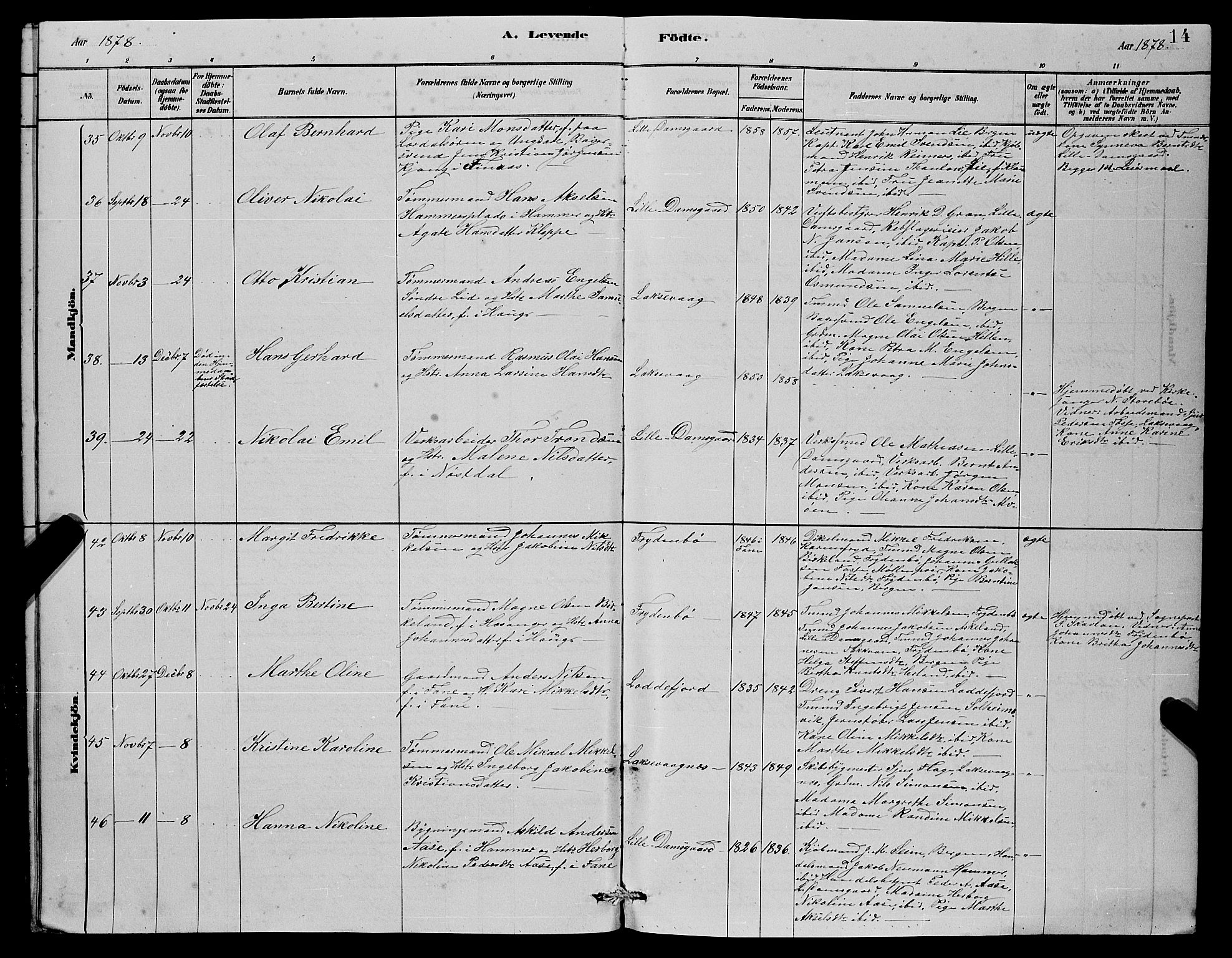 Laksevåg Sokneprestembete, SAB/A-76501/H/Ha/Hab/Haba/L0002: Parish register (copy) no. A 2, 1877-1887, p. 14