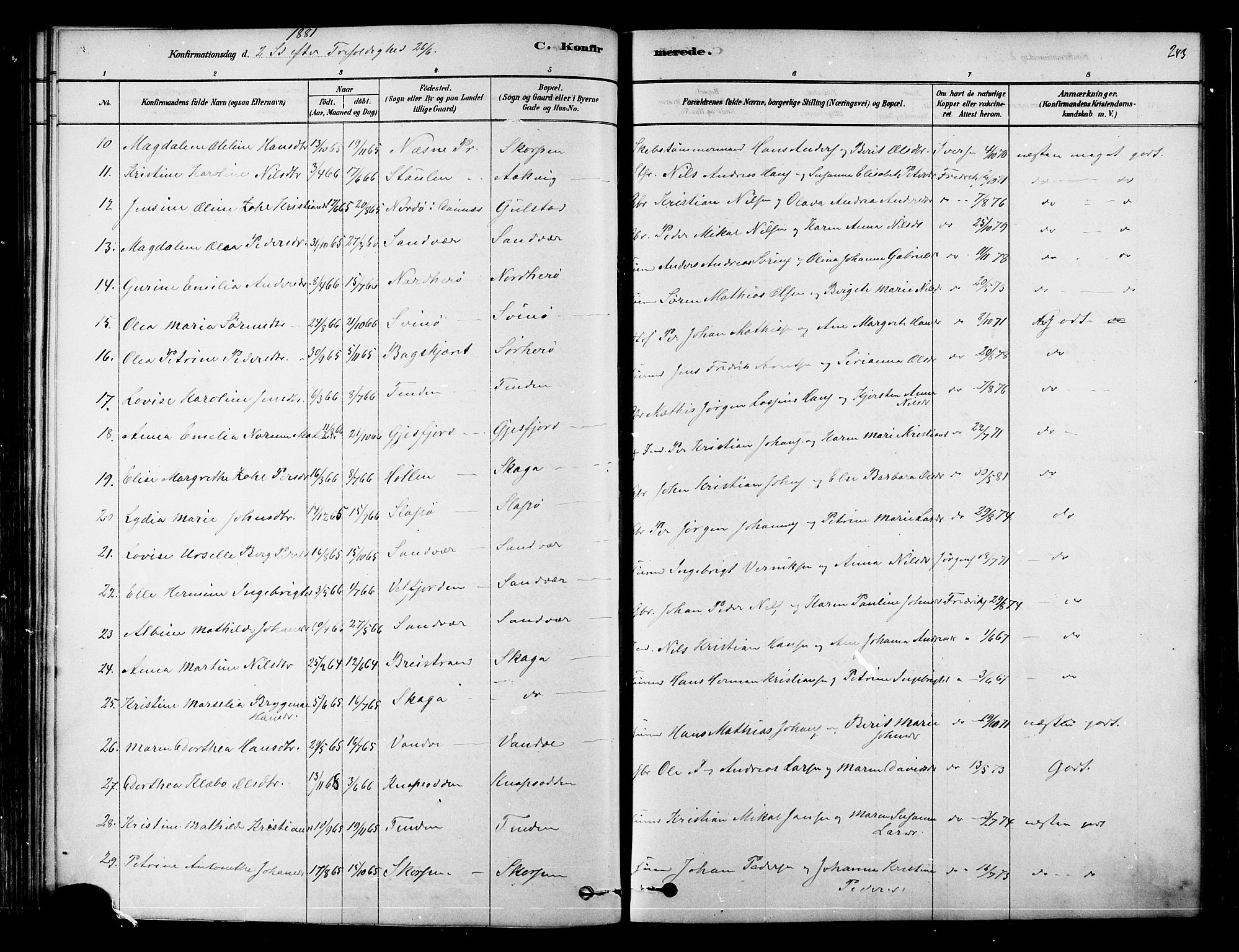 Ministerialprotokoller, klokkerbøker og fødselsregistre - Nordland, AV/SAT-A-1459/834/L0507: Parish register (official) no. 834A05, 1878-1892, p. 243