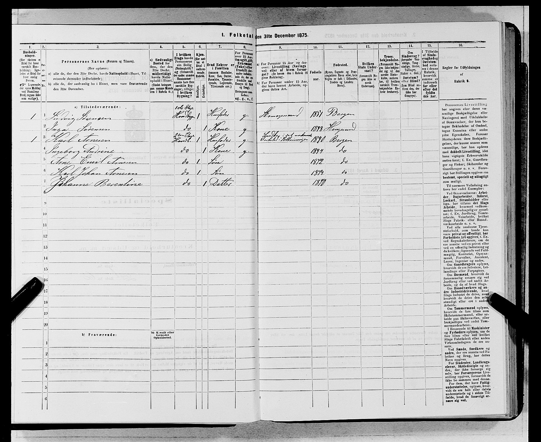 SAB, 1875 census for 1301 Bergen, 1875, p. 4994