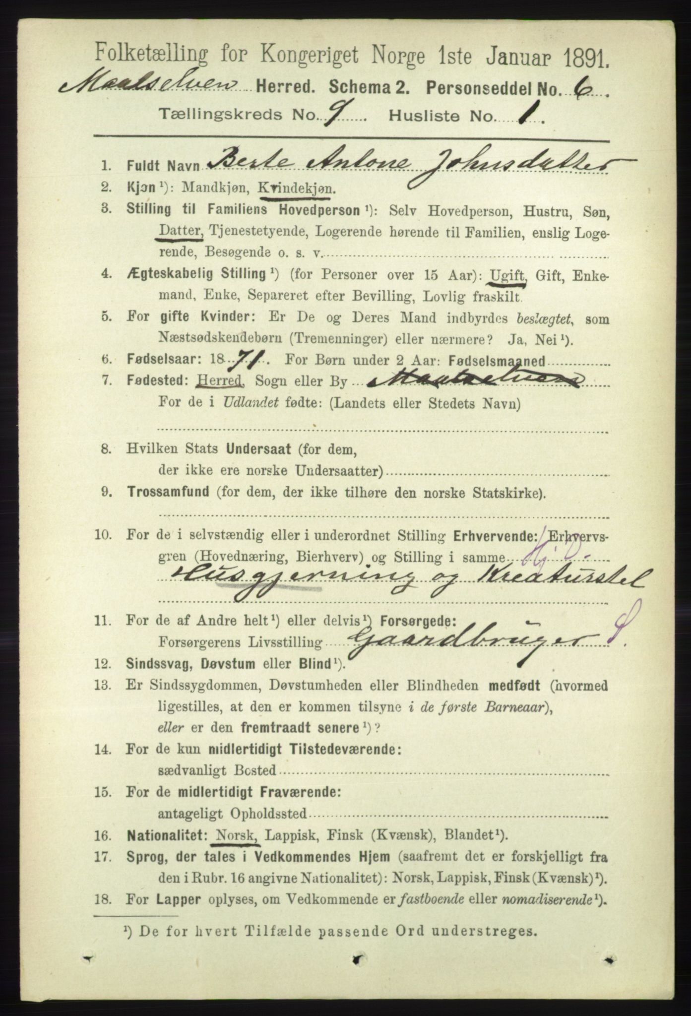 RA, 1891 census for 1924 Målselv, 1891, p. 2747