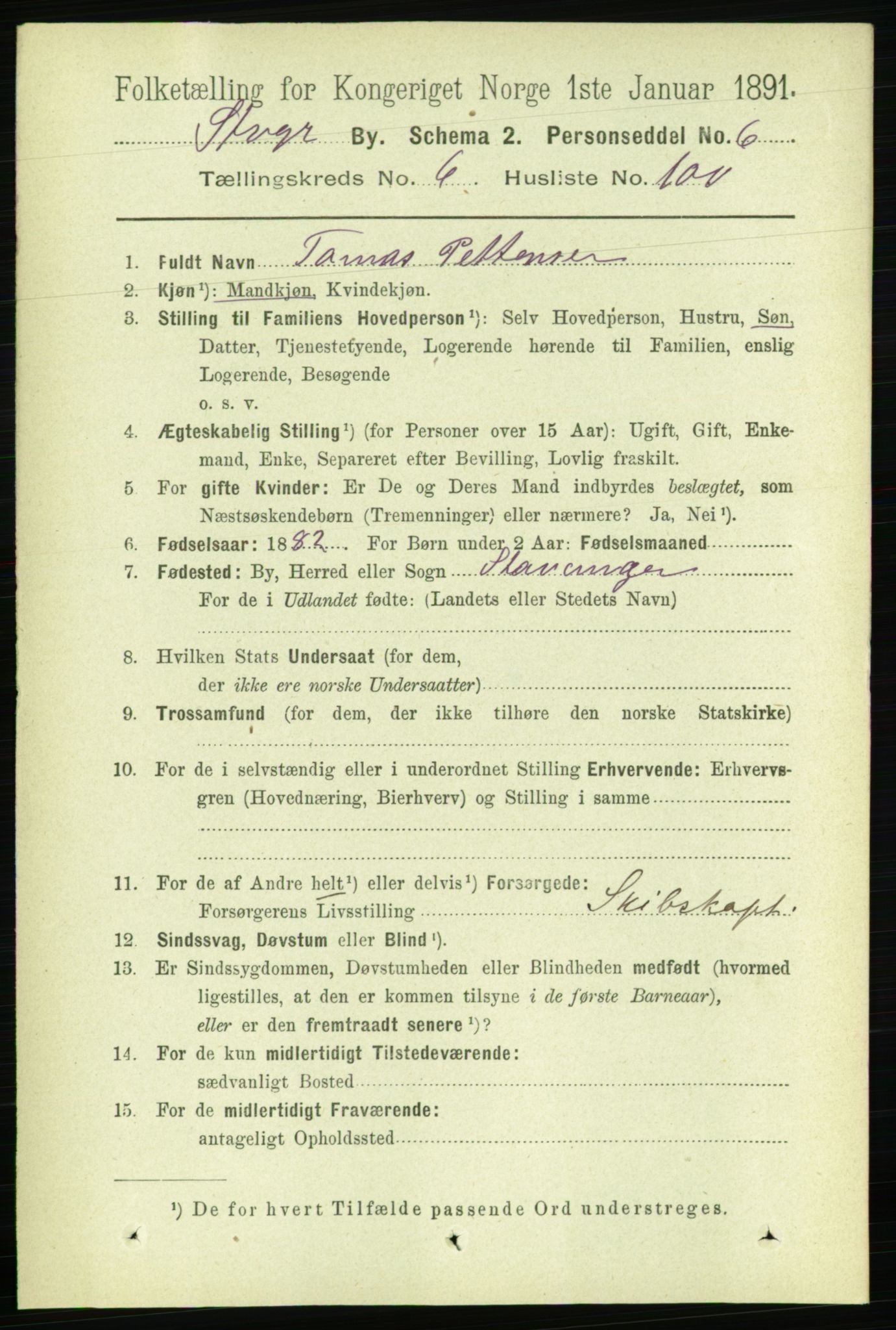 RA, 1891 census for 1103 Stavanger, 1891, p. 10895