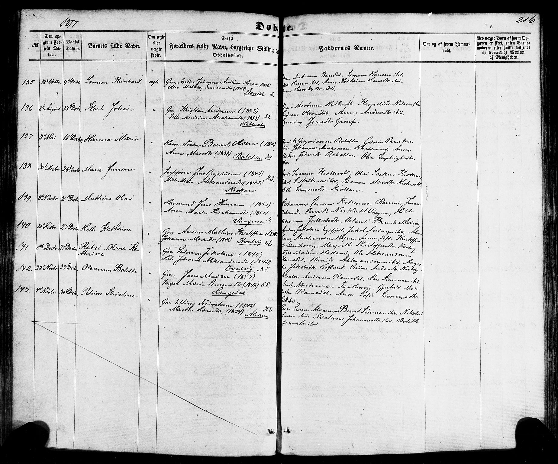 Kinn sokneprestembete, SAB/A-80801/H/Haa/Haaa/L0006: Parish register (official) no. A 6, 1857-1885, p. 216