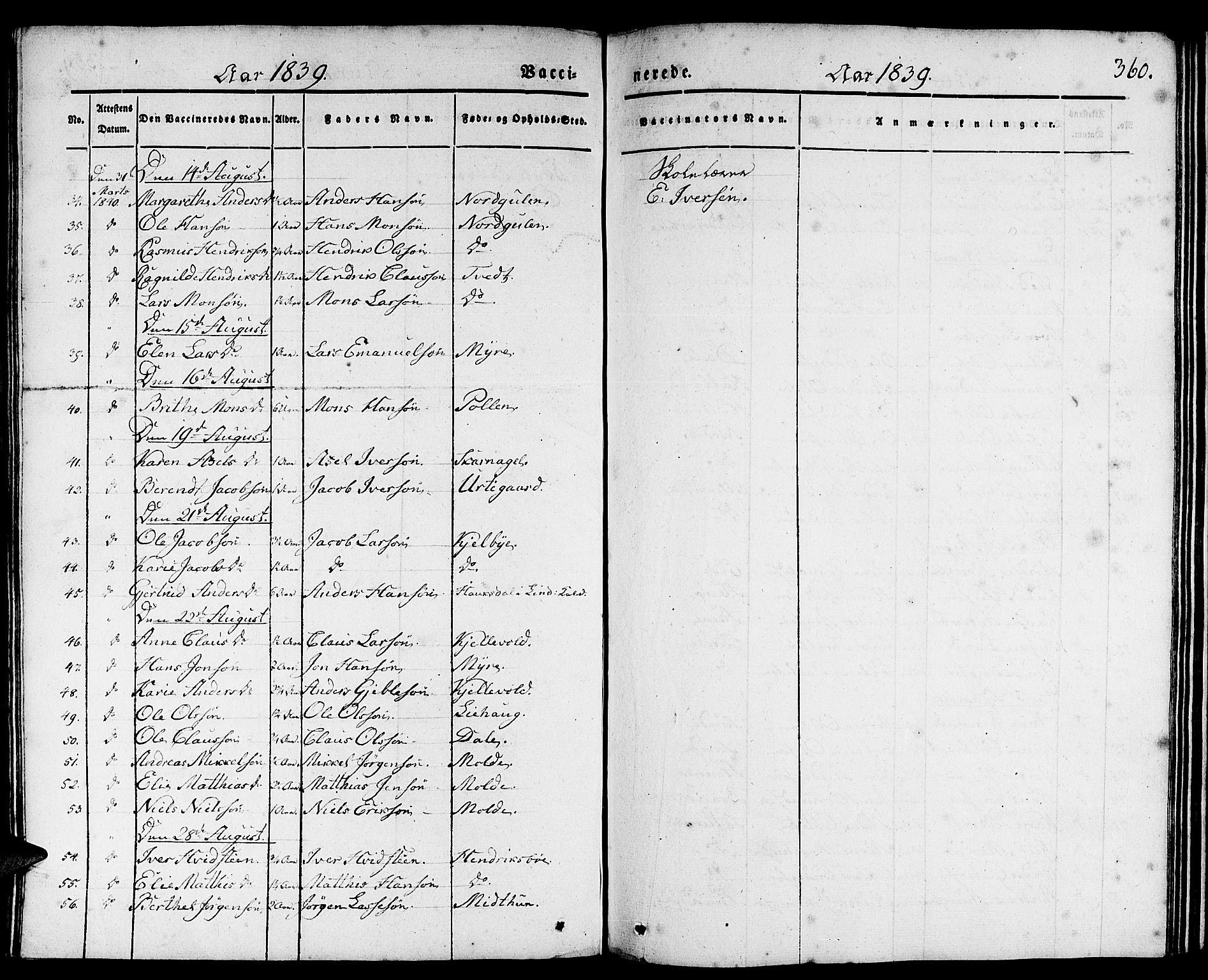 Gulen sokneprestembete, SAB/A-80201/H/Haa/Haaa/L0020: Parish register (official) no. A 20, 1837-1847, p. 360
