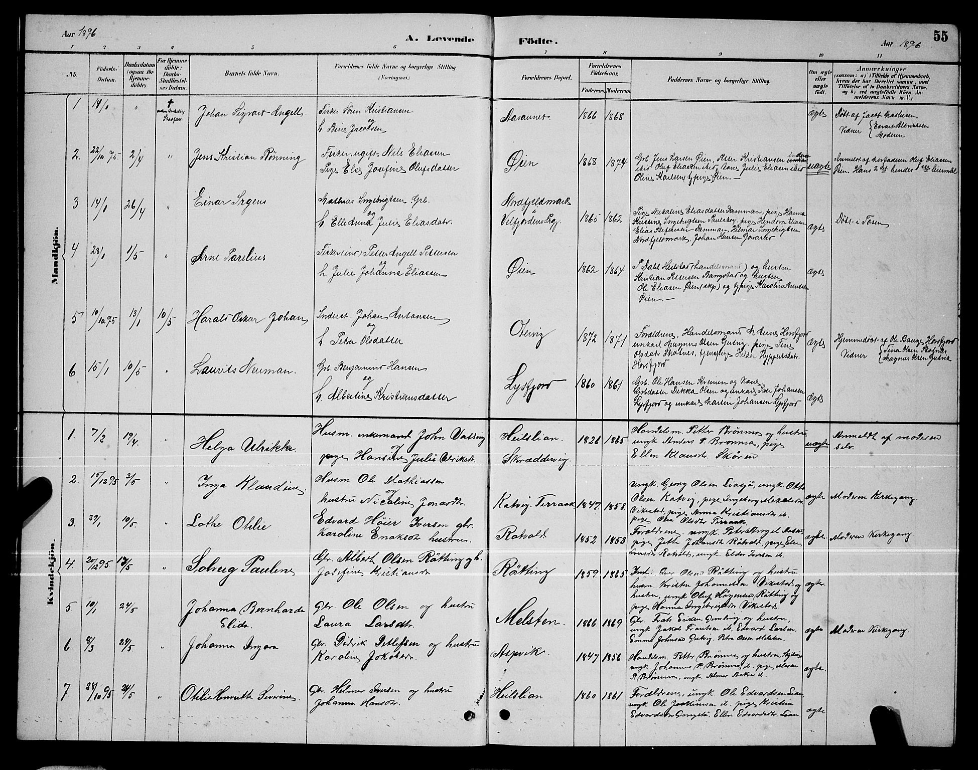 Ministerialprotokoller, klokkerbøker og fødselsregistre - Nordland, SAT/A-1459/810/L0160: Parish register (copy) no. 810C03, 1884-1896, p. 55