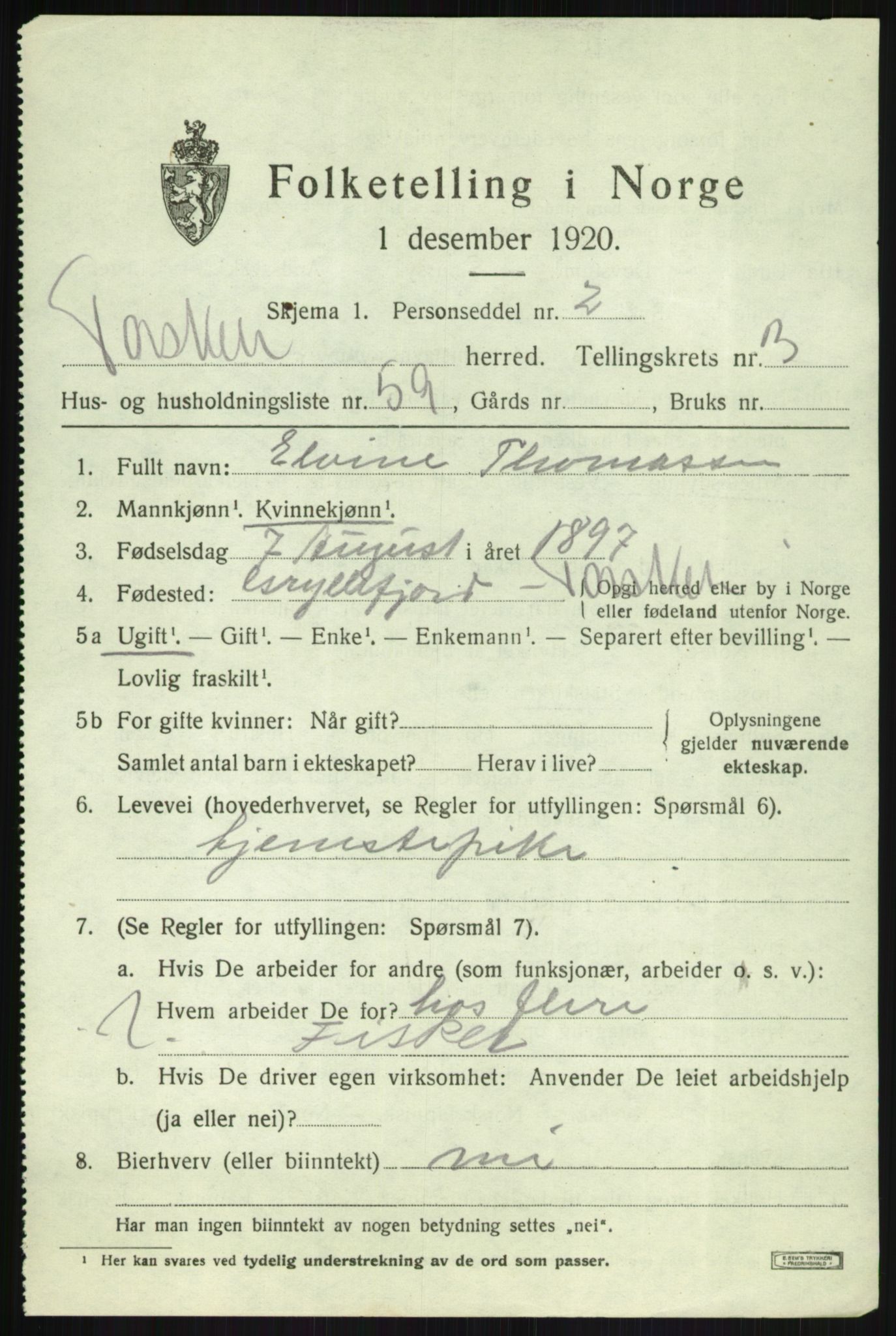 SATØ, 1920 census for Torsken, 1920, p. 1610