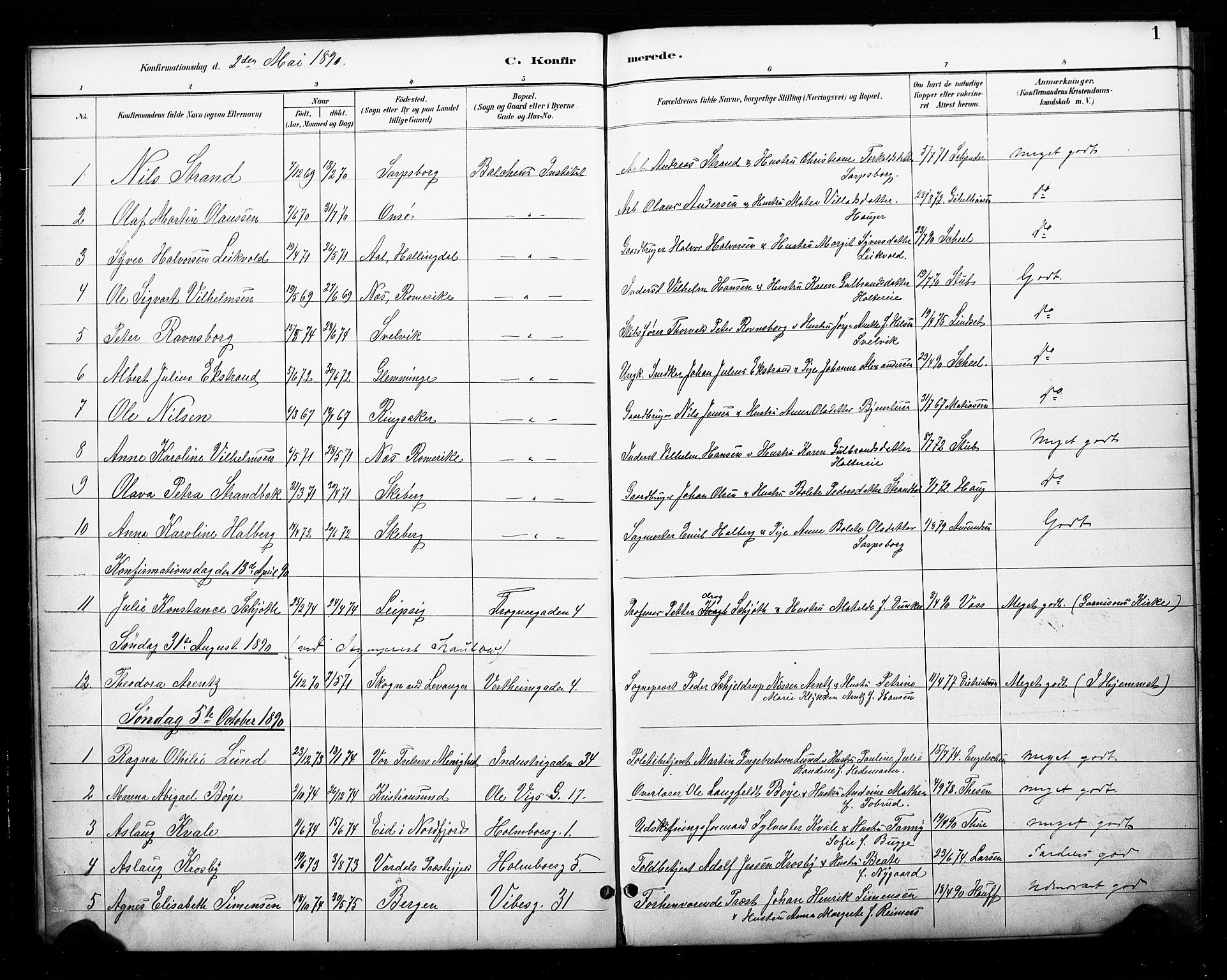Uranienborg prestekontor Kirkebøker, SAO/A-10877/F/Fa/L0003: Parish register (official) no. 3, 1890-1904, p. 1