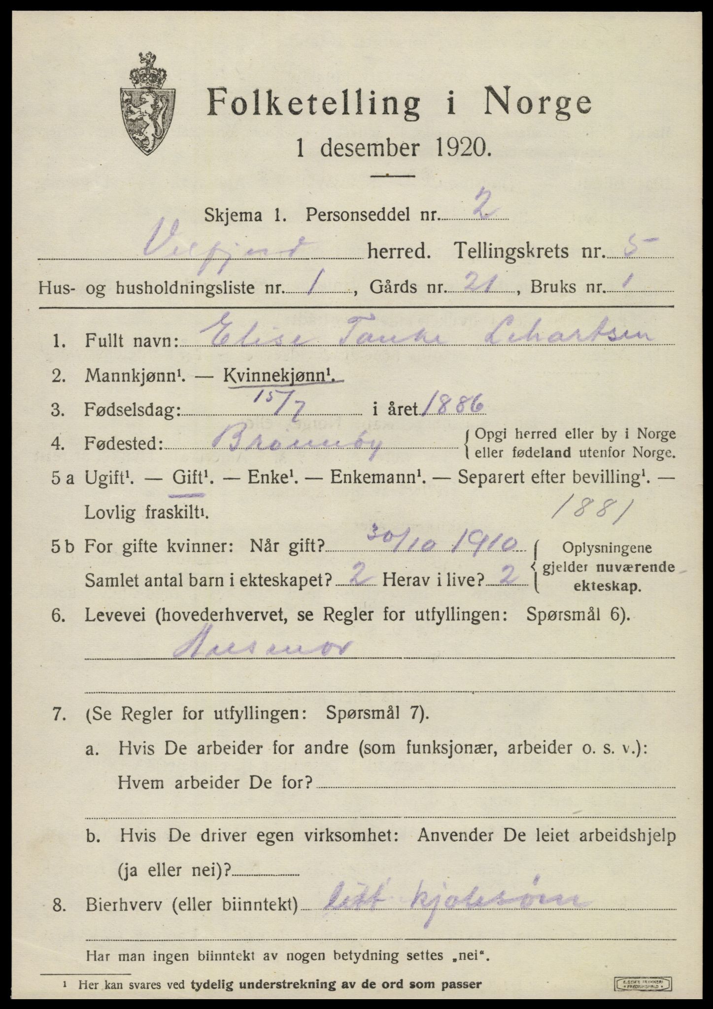 SAT, 1920 census for Velfjord, 1920, p. 3087