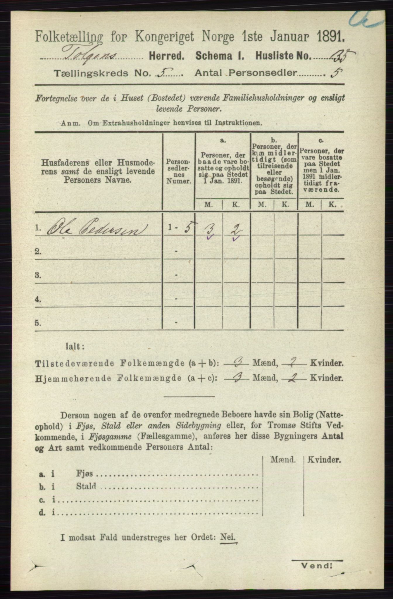 RA, 1891 census for 0436 Tolga, 1891, p. 1279