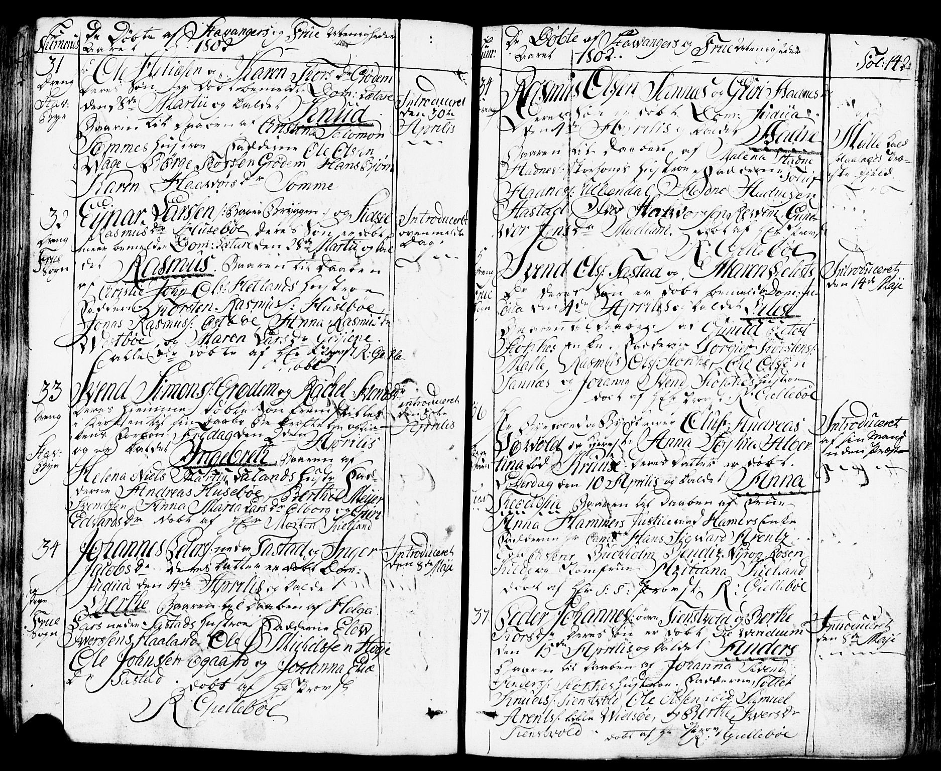 Domkirken sokneprestkontor, SAST/A-101812/001/30/30BB/L0007: Parish register (copy) no. B 7, 1791-1813, p. 142