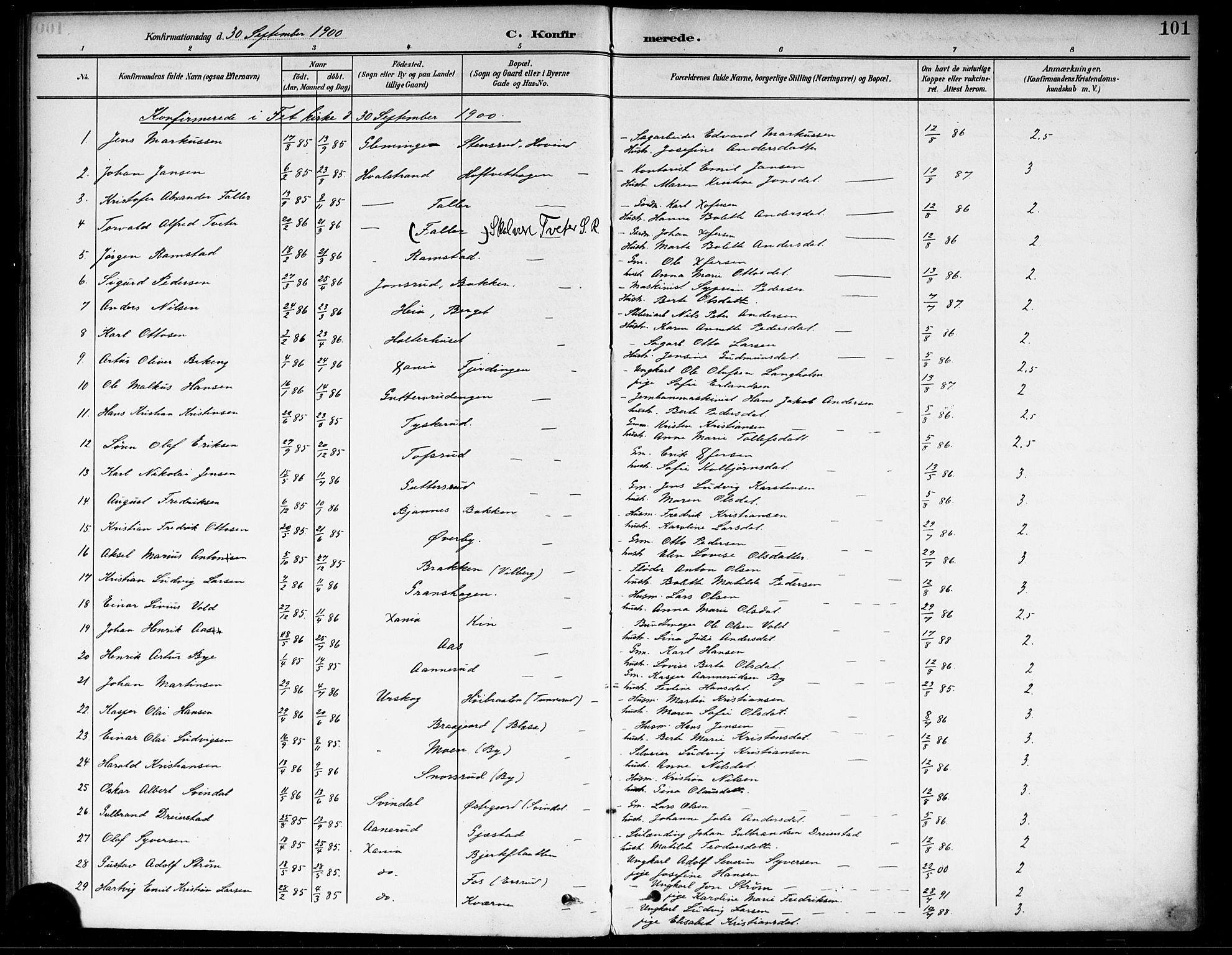 Fet prestekontor Kirkebøker, SAO/A-10370a/F/Fa/L0015: Parish register (official) no. I 15, 1892-1904, p. 101