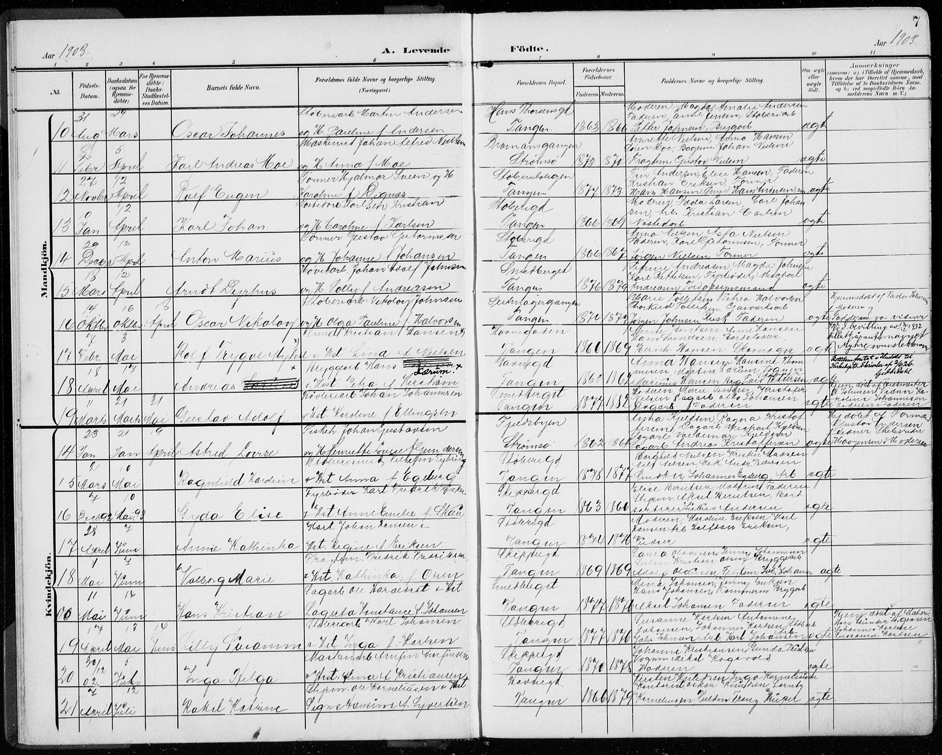 Strømsø kirkebøker, AV/SAKO-A-246/F/Fb/L0008: Parish register (official) no. II 8, 1902-1933, p. 7