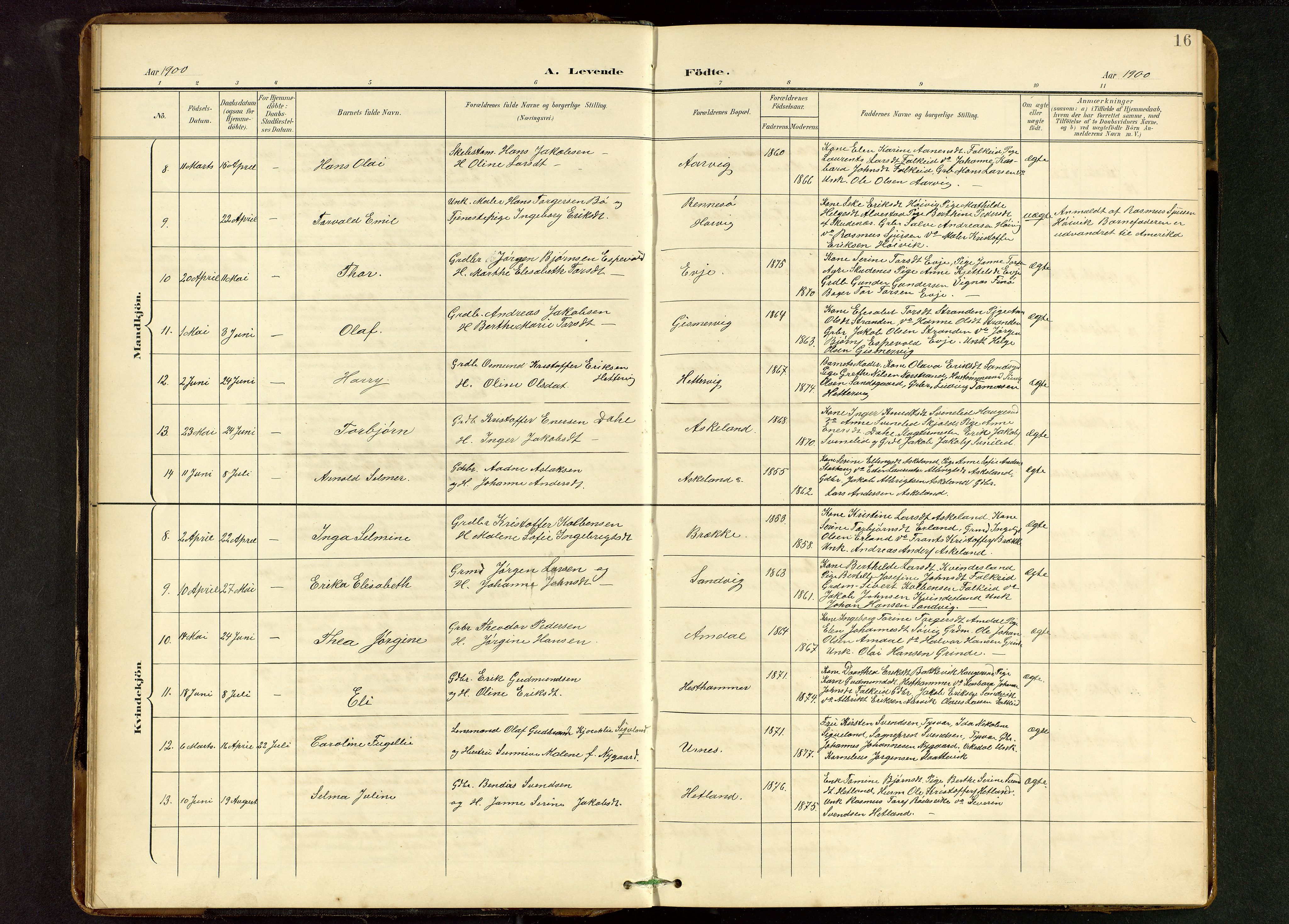 Tysvær sokneprestkontor, AV/SAST-A -101864/H/Ha/Hab/L0010: Parish register (copy) no. B 10, 1897-1912, p. 16