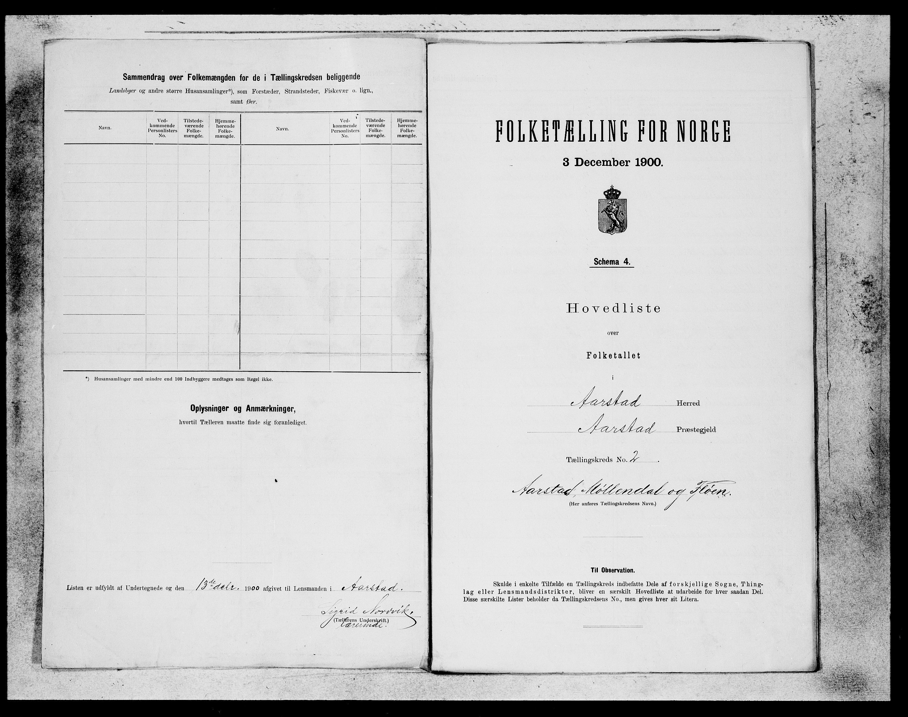 SAB, 1900 census for Årstad, 1900, p. 3