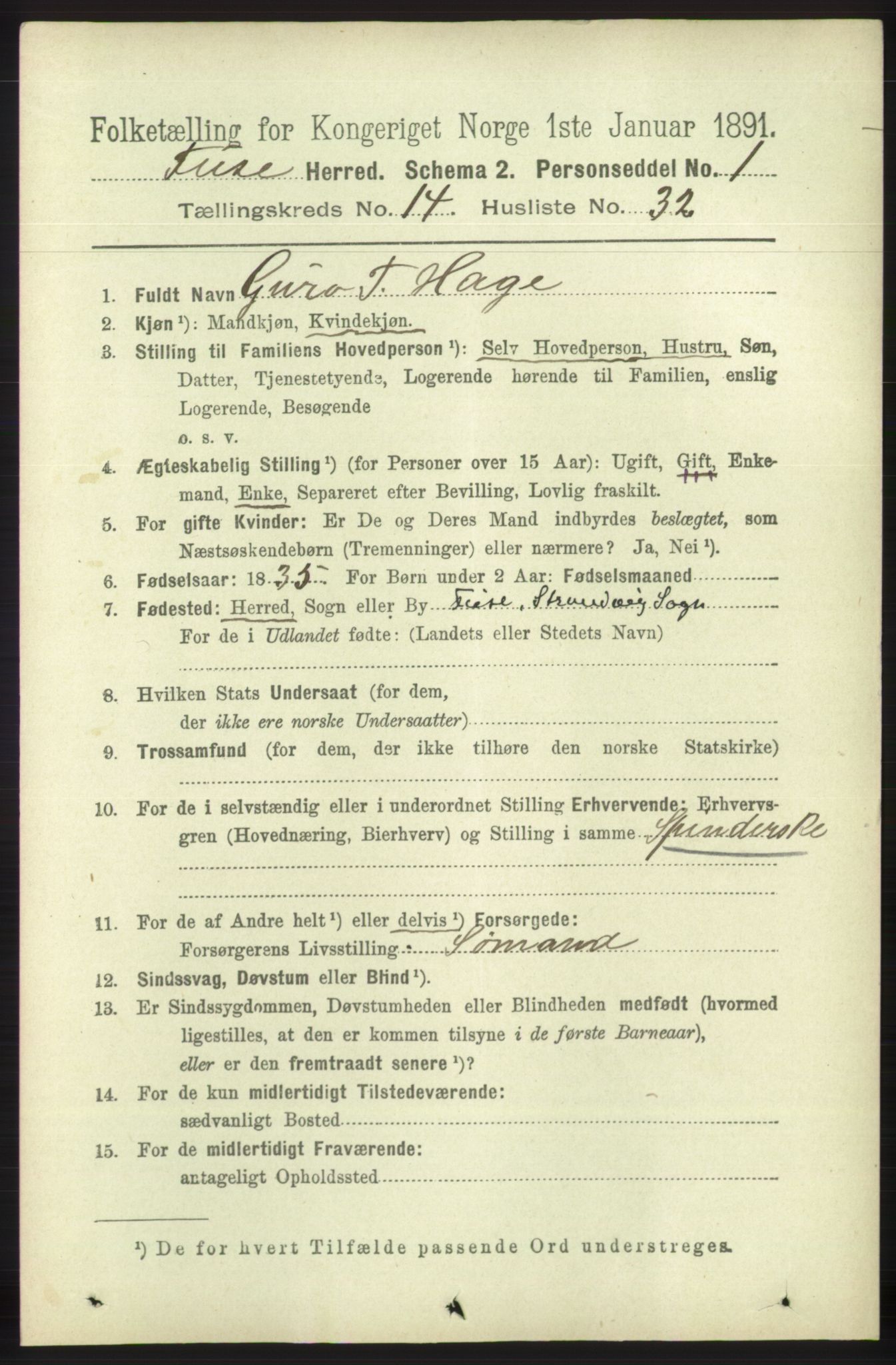 RA, 1891 census for 1241 Fusa, 1891, p. 3357