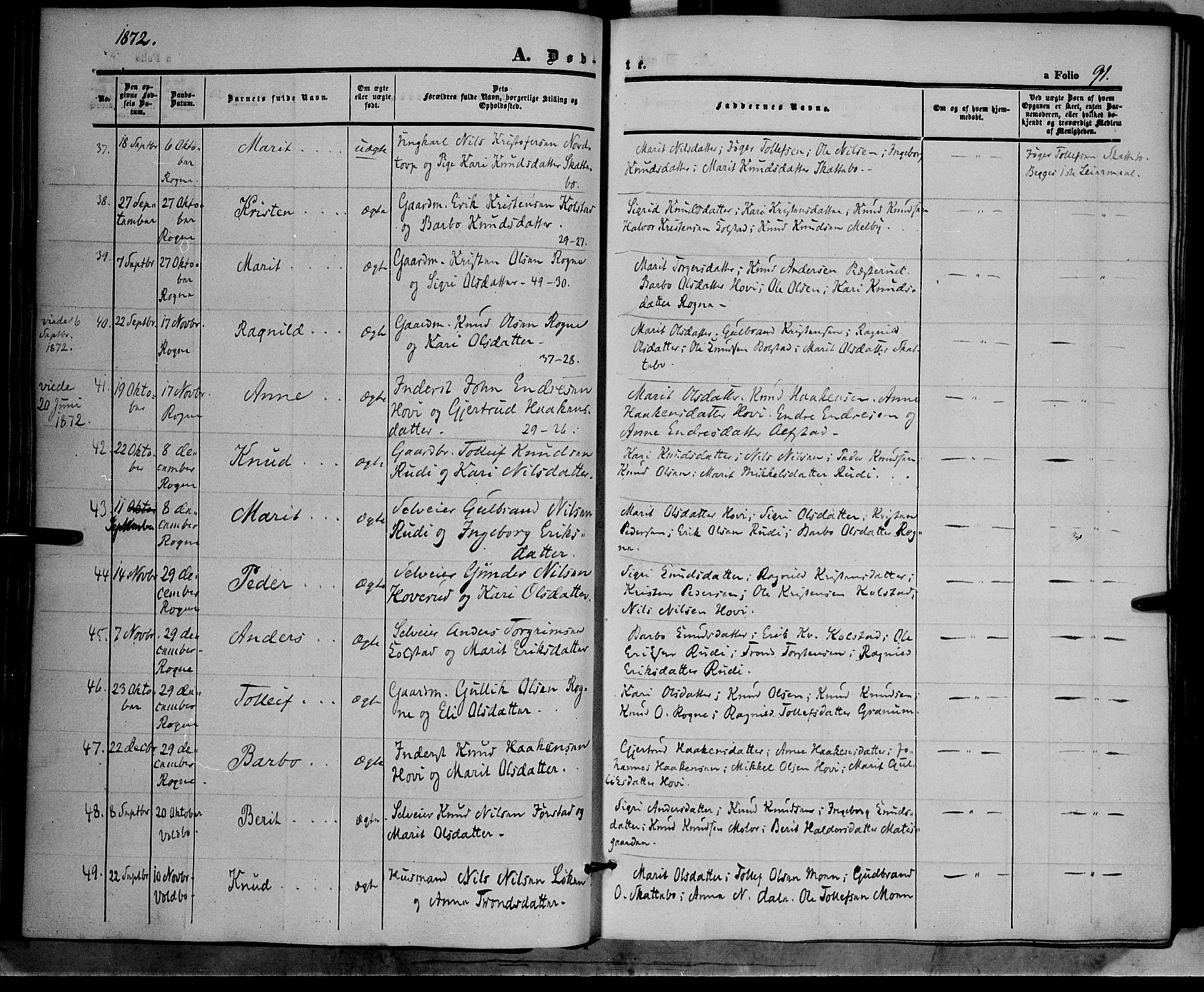 Øystre Slidre prestekontor, AV/SAH-PREST-138/H/Ha/Haa/L0001: Parish register (official) no. 1, 1849-1874, p. 91