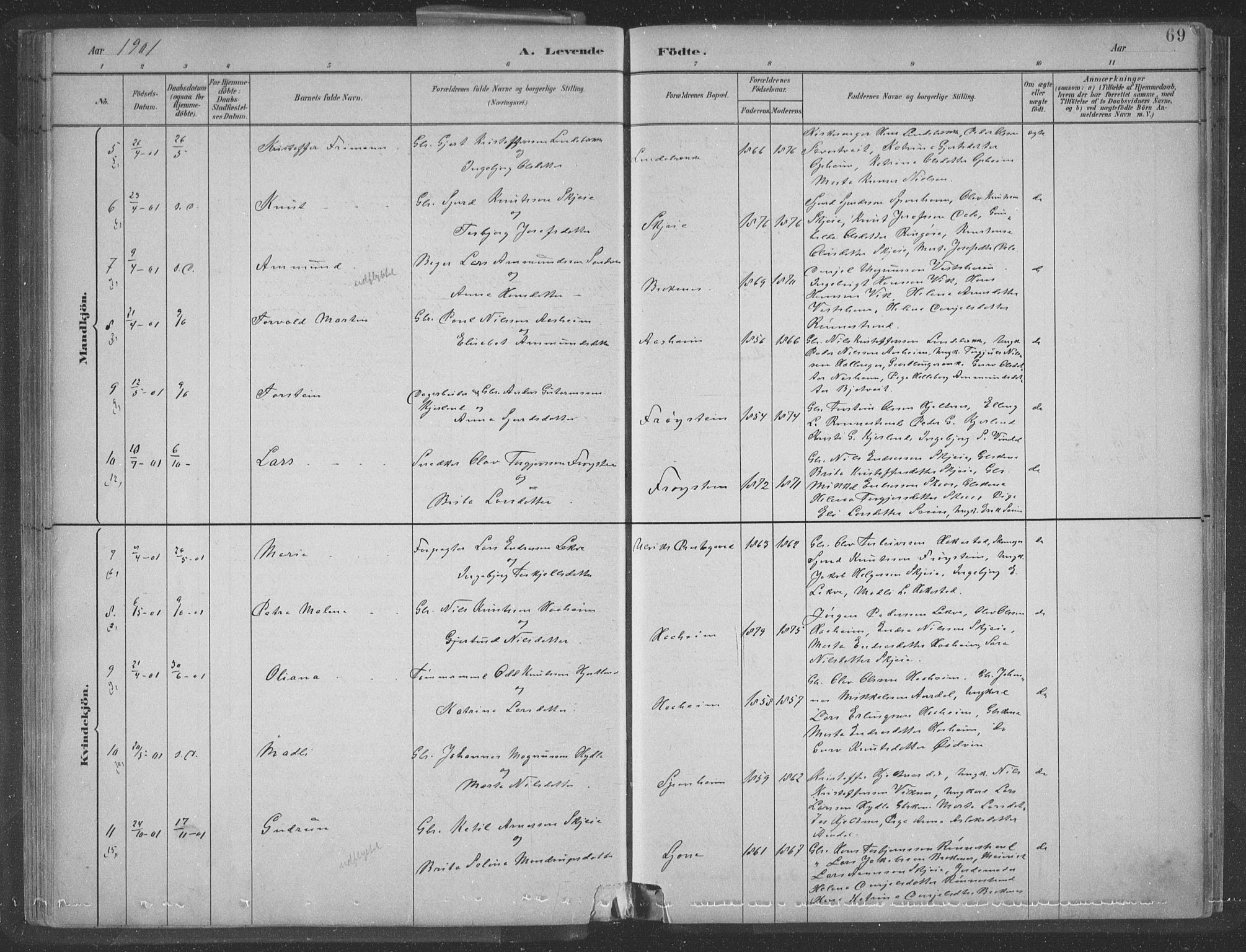 Ulvik sokneprestembete, AV/SAB-A-78801/H/Hab: Parish register (copy) no. A 3, 1883-1908, p. 69