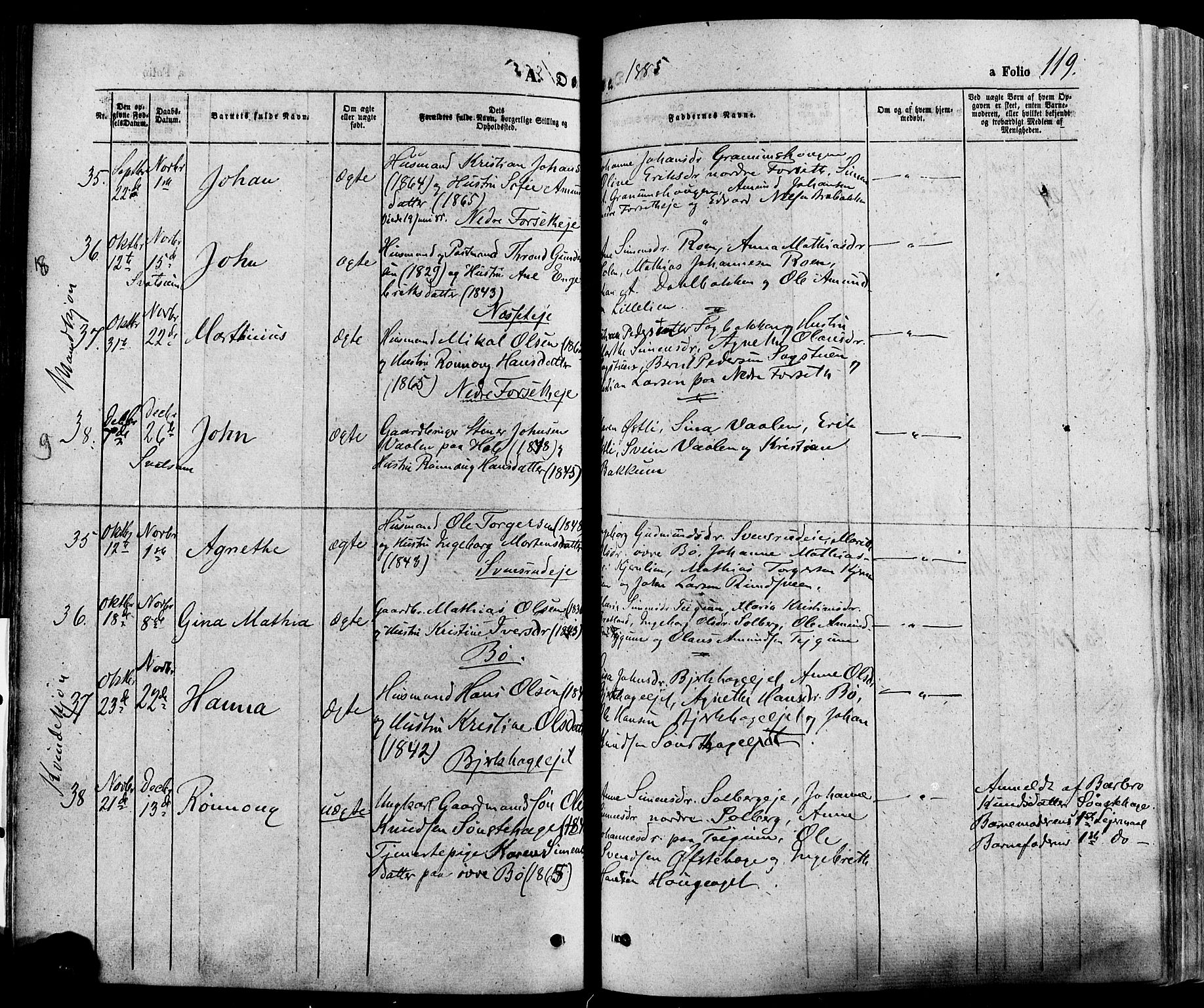 Gausdal prestekontor, AV/SAH-PREST-090/H/Ha/Haa/L0010: Parish register (official) no. 10, 1867-1886, p. 119