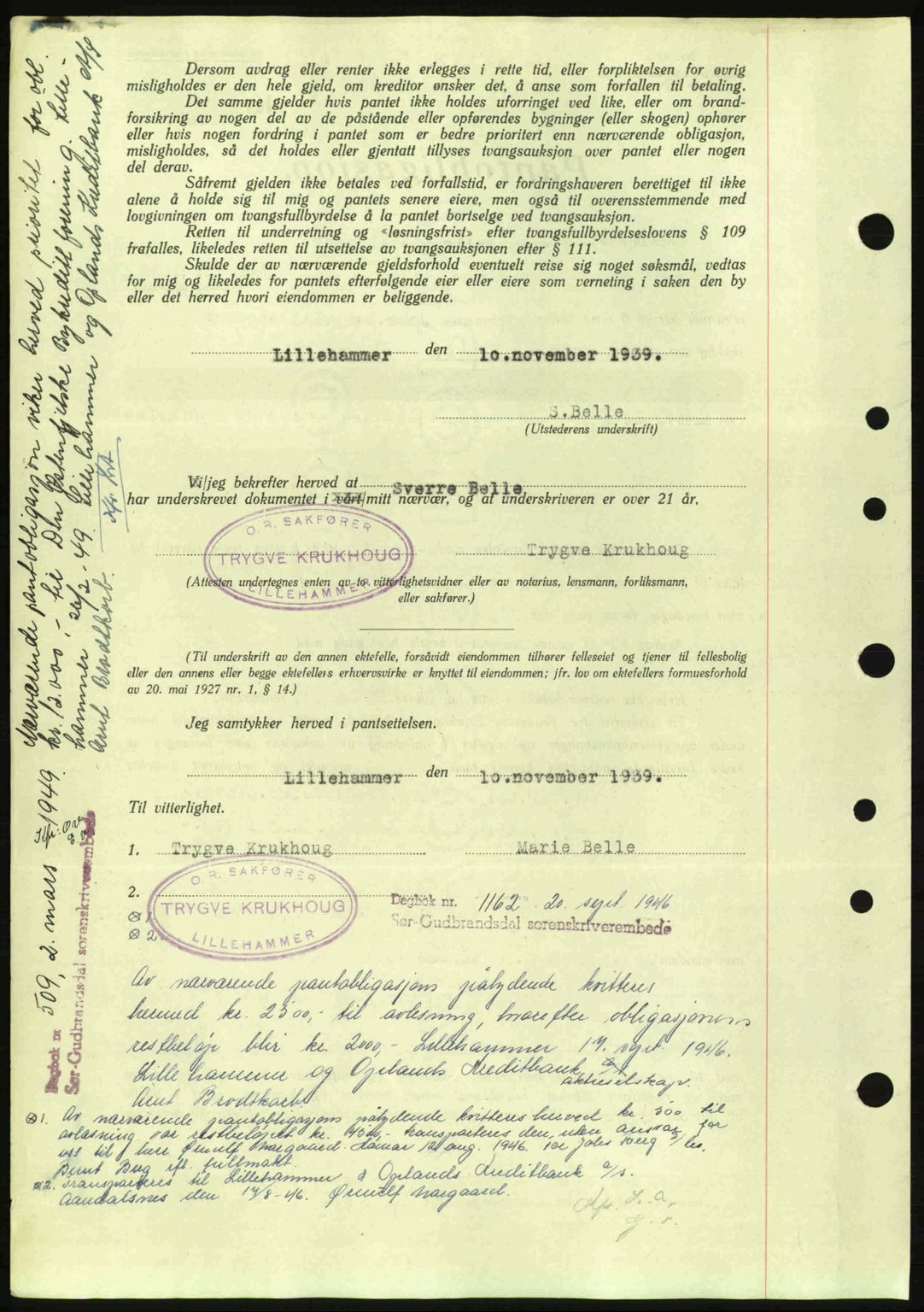 Sør-Gudbrandsdal tingrett, SAH/TING-004/H/Hb/Hbe/L0001: Mortgage book no. B1, 1936-1939, Diary no: : 2257/1939