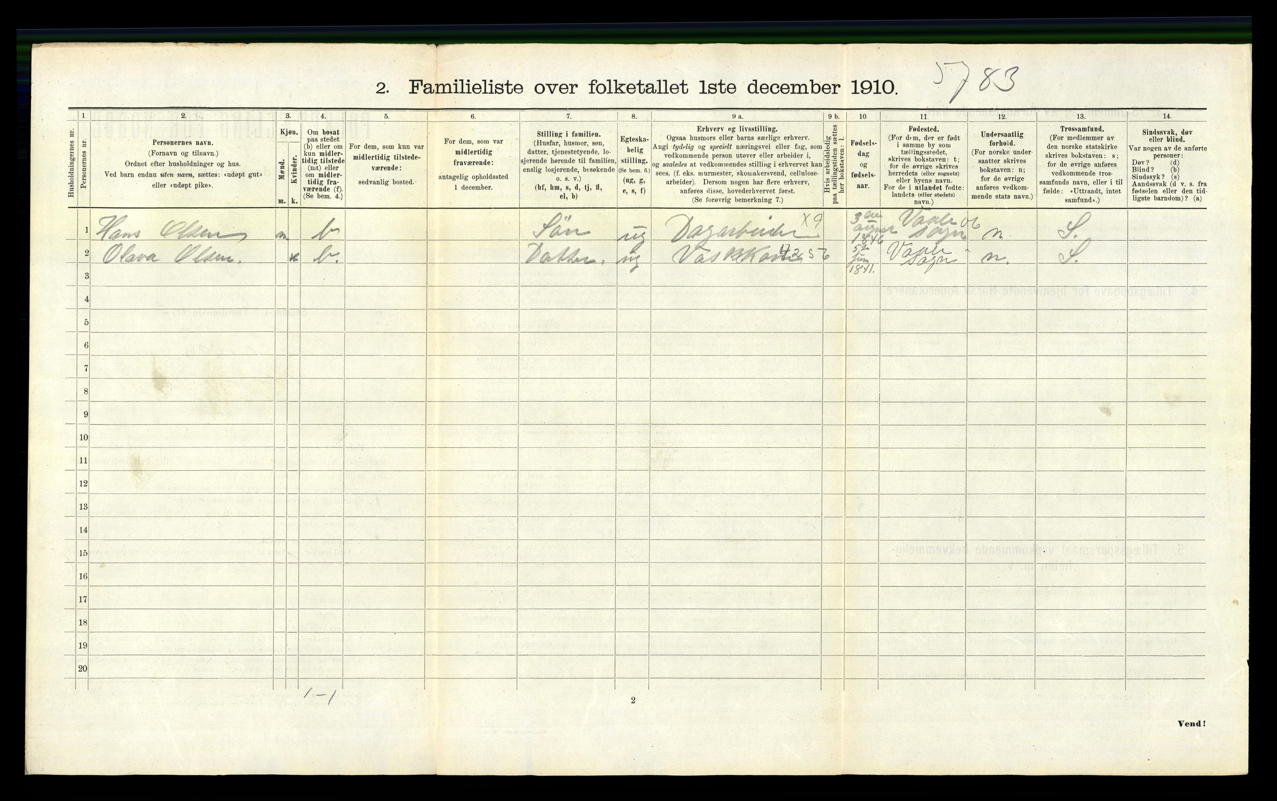 RA, 1910 census for Horten, 1910, p. 6197