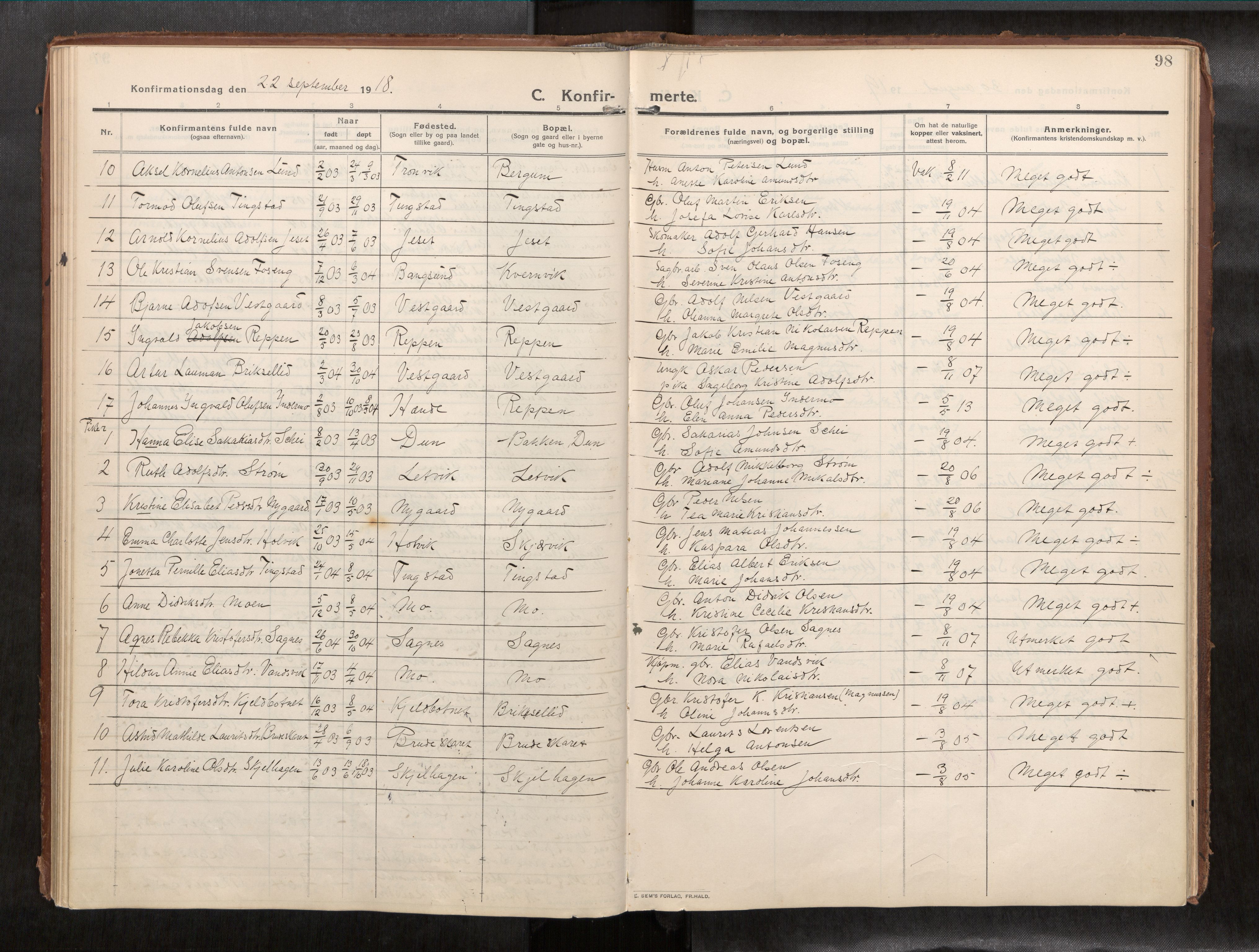 Ministerialprotokoller, klokkerbøker og fødselsregistre - Nord-Trøndelag, SAT/A-1458/773/L0624a: Parish register (official) no. 773A16, 1910-1936, p. 98