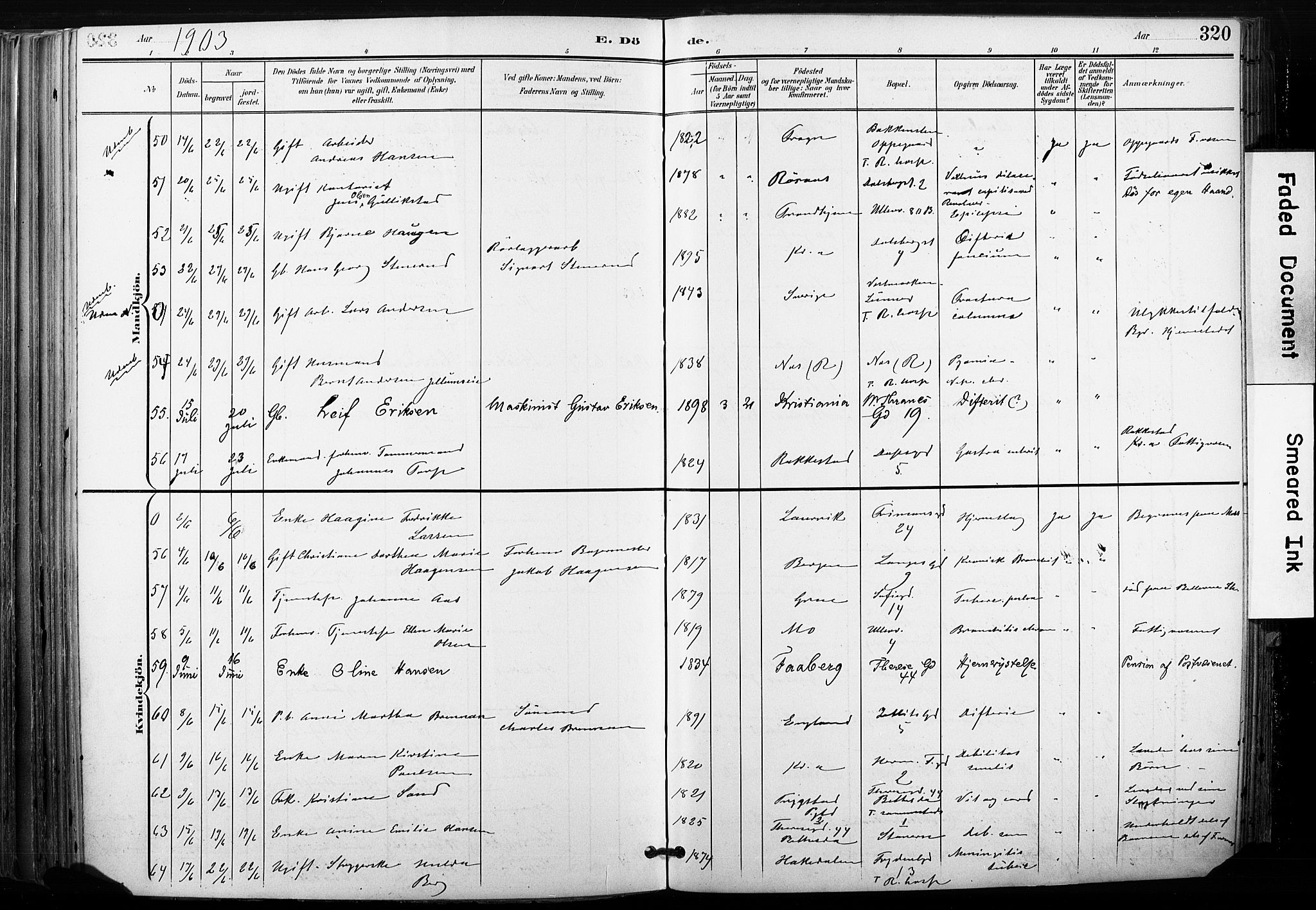 Gamle Aker prestekontor Kirkebøker, AV/SAO-A-10617a/F/L0013: Parish register (official) no. 13, 1901-1908, p. 320