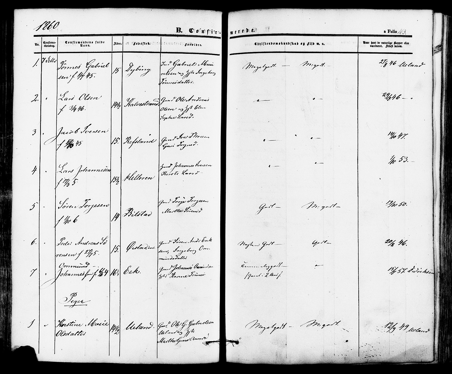 Lund sokneprestkontor, AV/SAST-A-101809/S06/L0010: Parish register (official) no. A 9, 1854-1886, p. 163