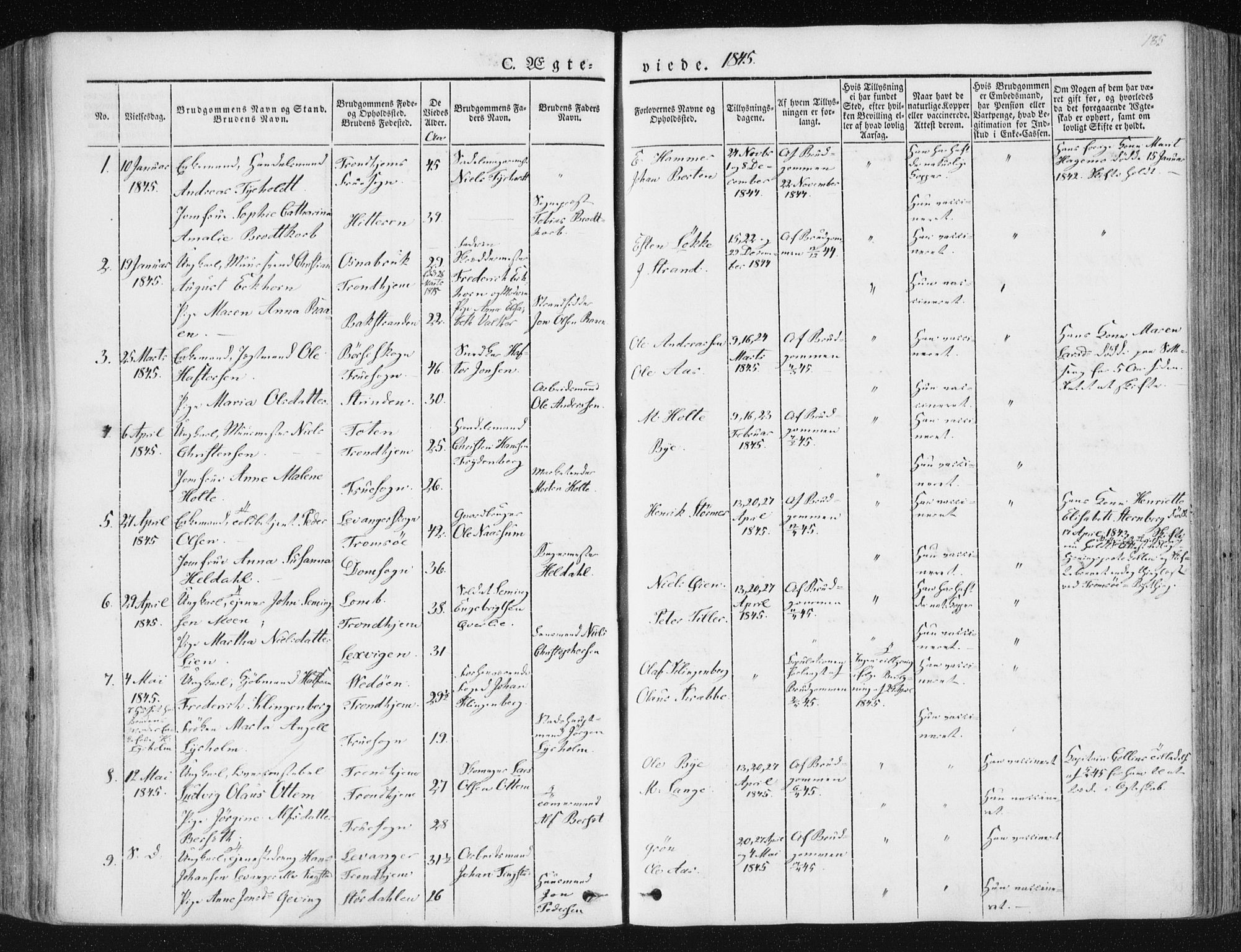 Ministerialprotokoller, klokkerbøker og fødselsregistre - Sør-Trøndelag, SAT/A-1456/602/L0110: Parish register (official) no. 602A08, 1840-1854, p. 185
